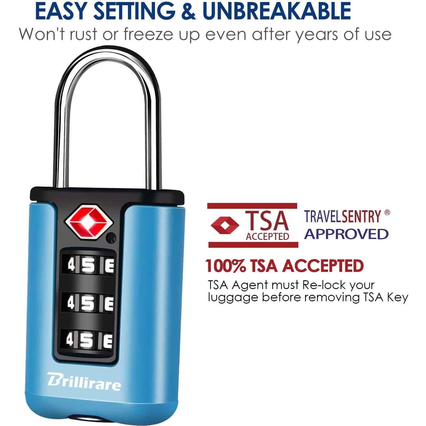 2 Candados de Equipaje Brillirare Aprobados por TSA Azul