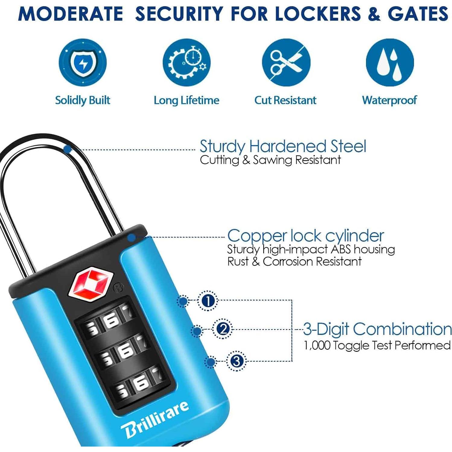 2 Candados de Equipaje Brillirare Aprobados por TSA Azul