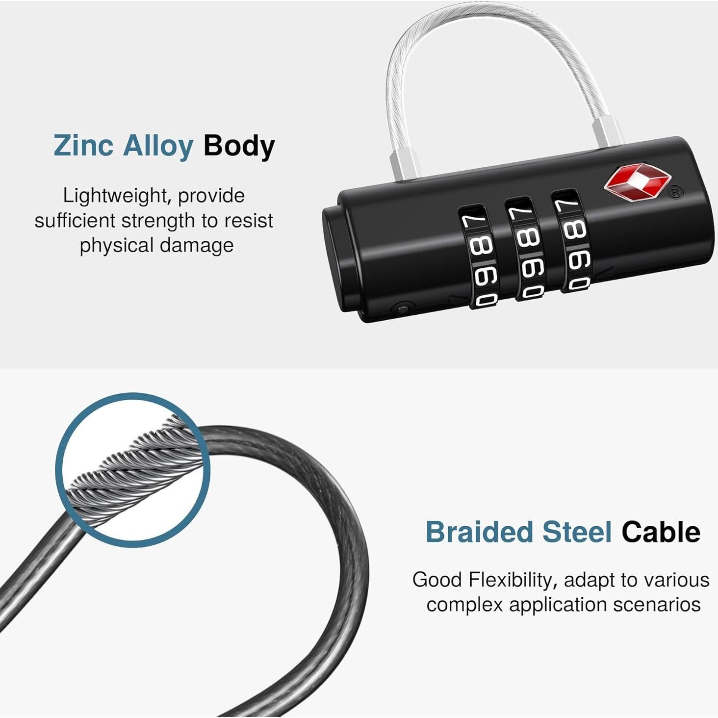 Candados de Combinación Puroma TSA 2 Pack Negro 0.11 kg