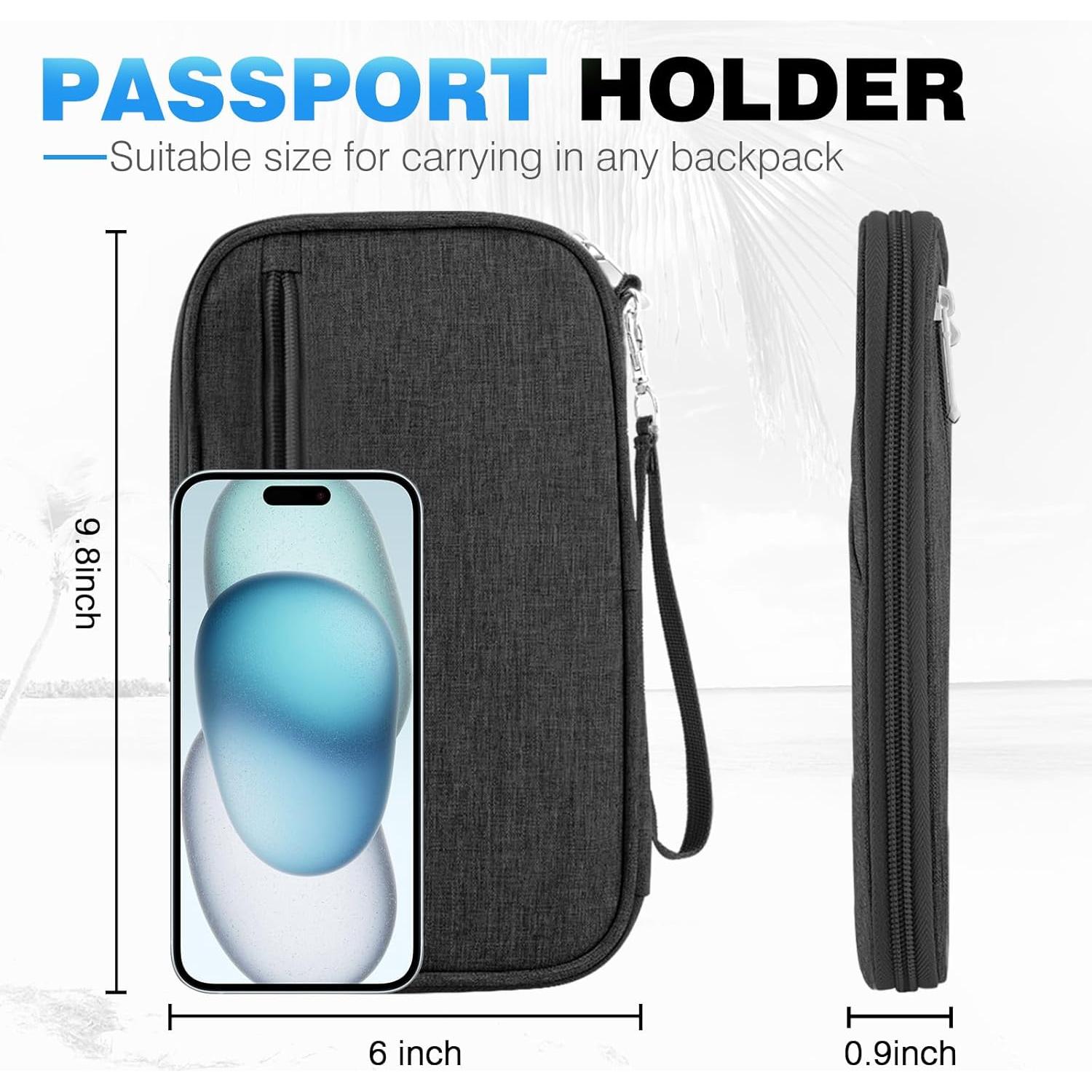 Organizador de Documentos de Viaje HOHOM Negro para 5 Pasaportes