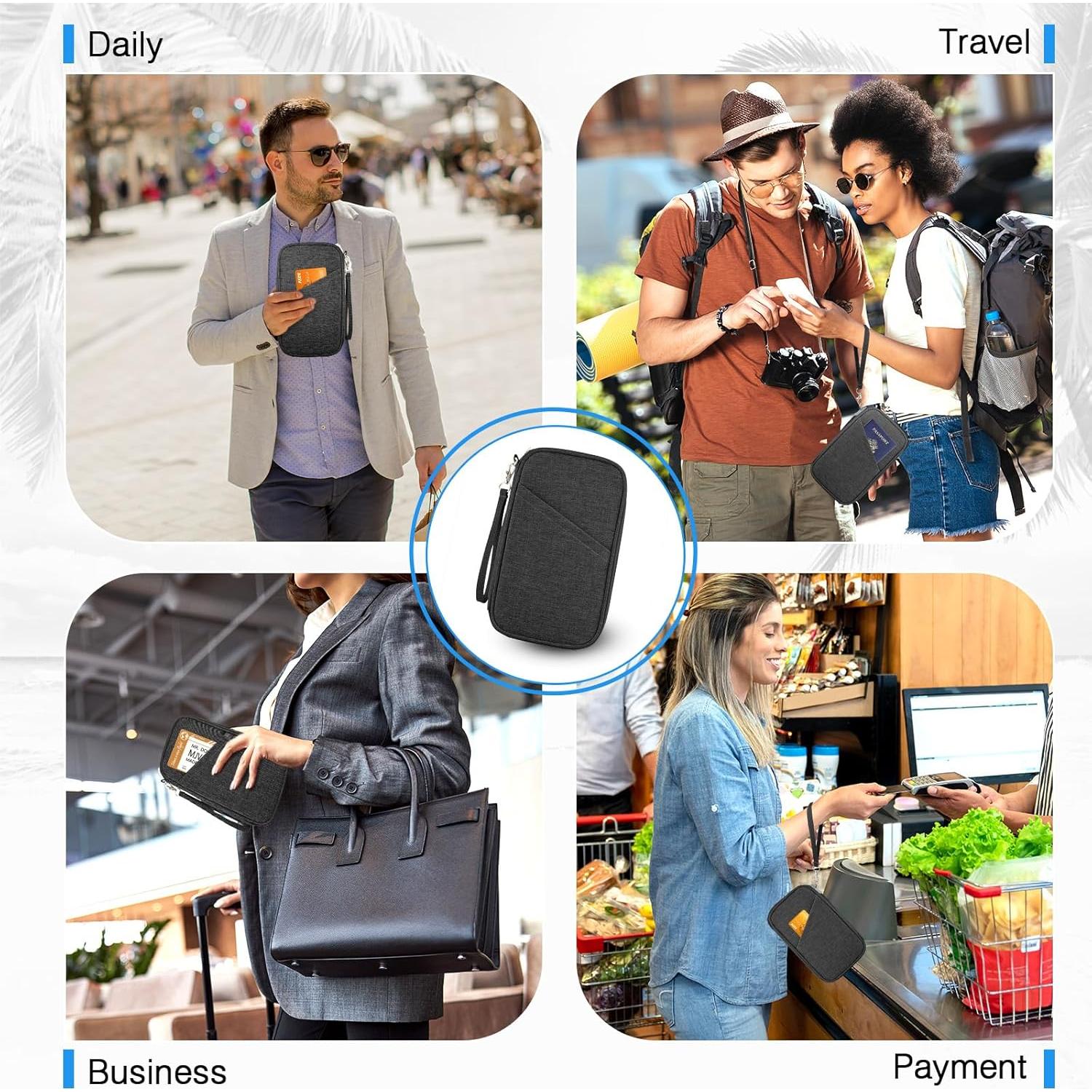 Organizador de Documentos de Viaje HOHOM Negro para 5 Pasaportes