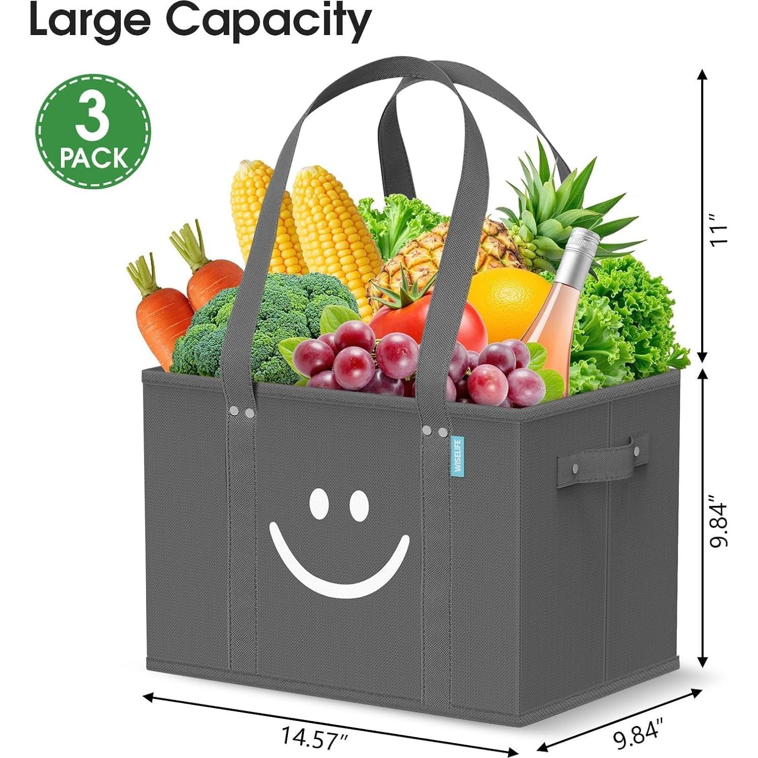 Bolsas de Compras Reutilizables WISELIFE 3 Piezas Plegables