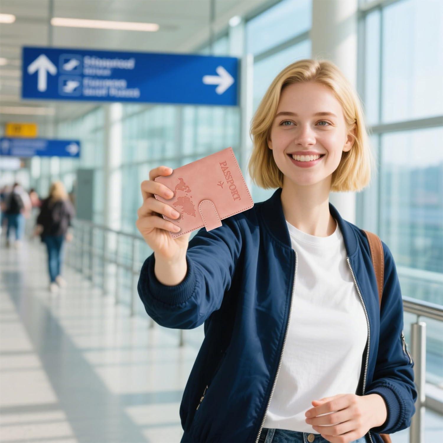 Portapasaportes de Cuero Rosa CsyuyHIF - Multifuncional y Seguro