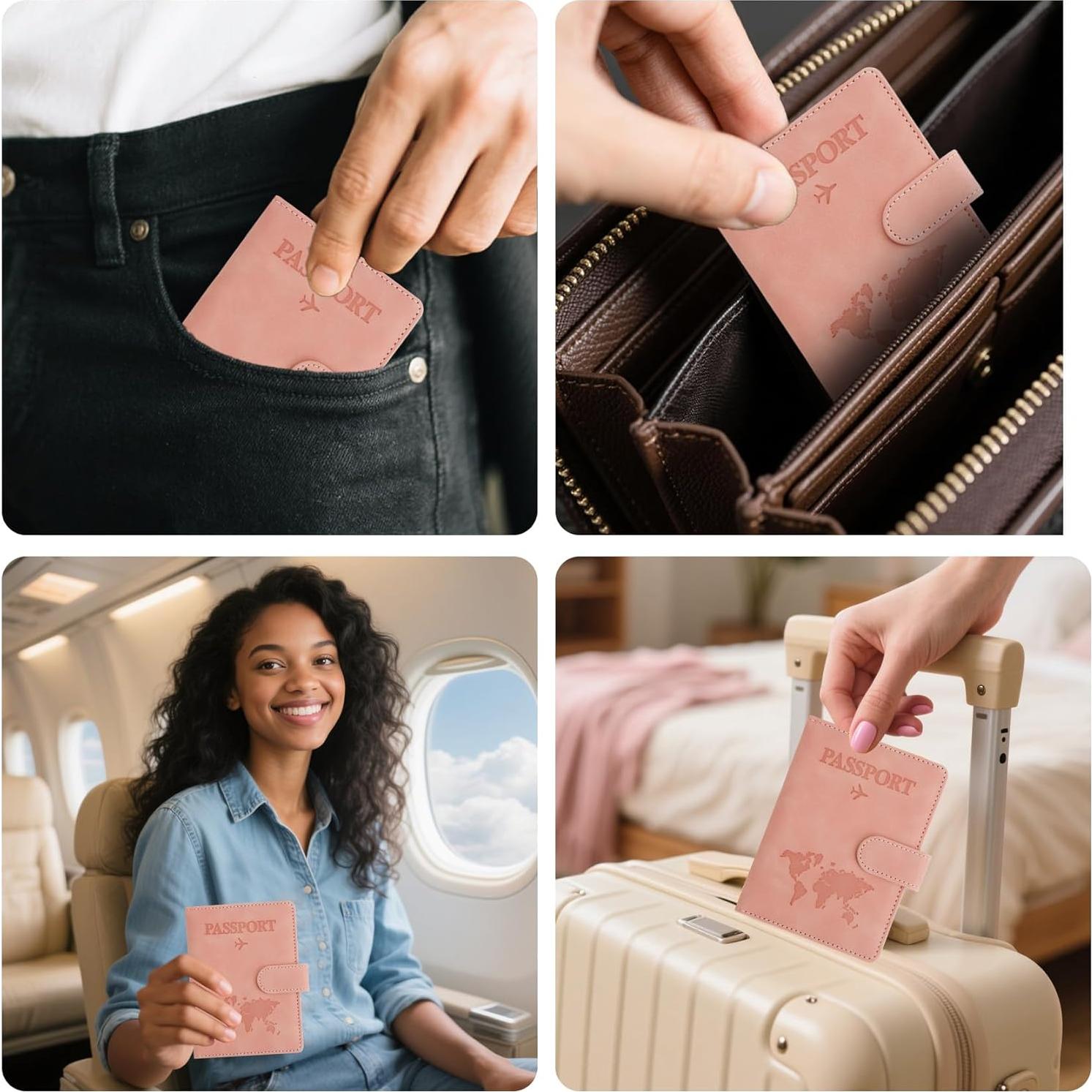 Portapasaportes de Cuero Rosa CsyuyHIF - Multifuncional y Seguro