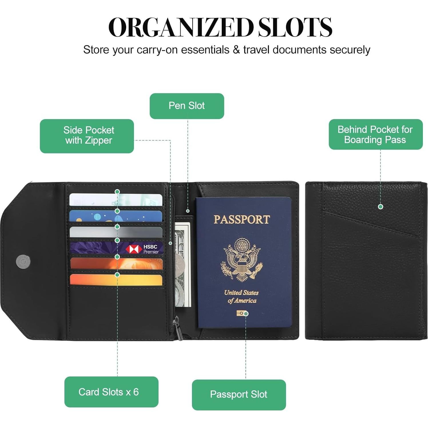 Portafolio de Pasaporte WHHMK Negro con Bloqueo RFID