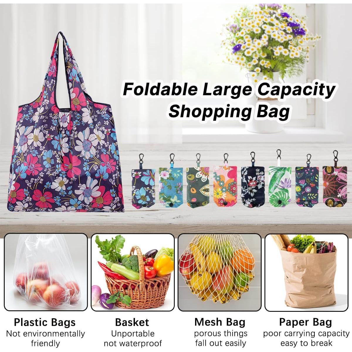 8 Bolsas de Compras Reutilizables Ecológicas Floral 60x38cm
