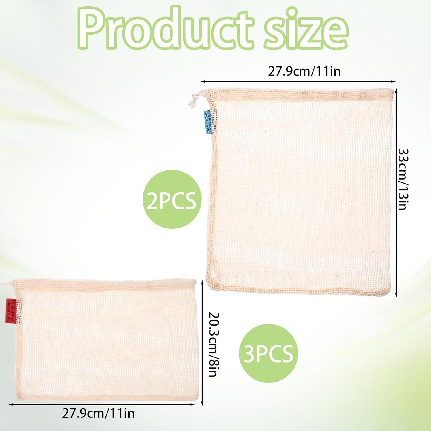 Paquete de 5 Bolsas de Malla Reutilizables Zyghjort para Alimentos