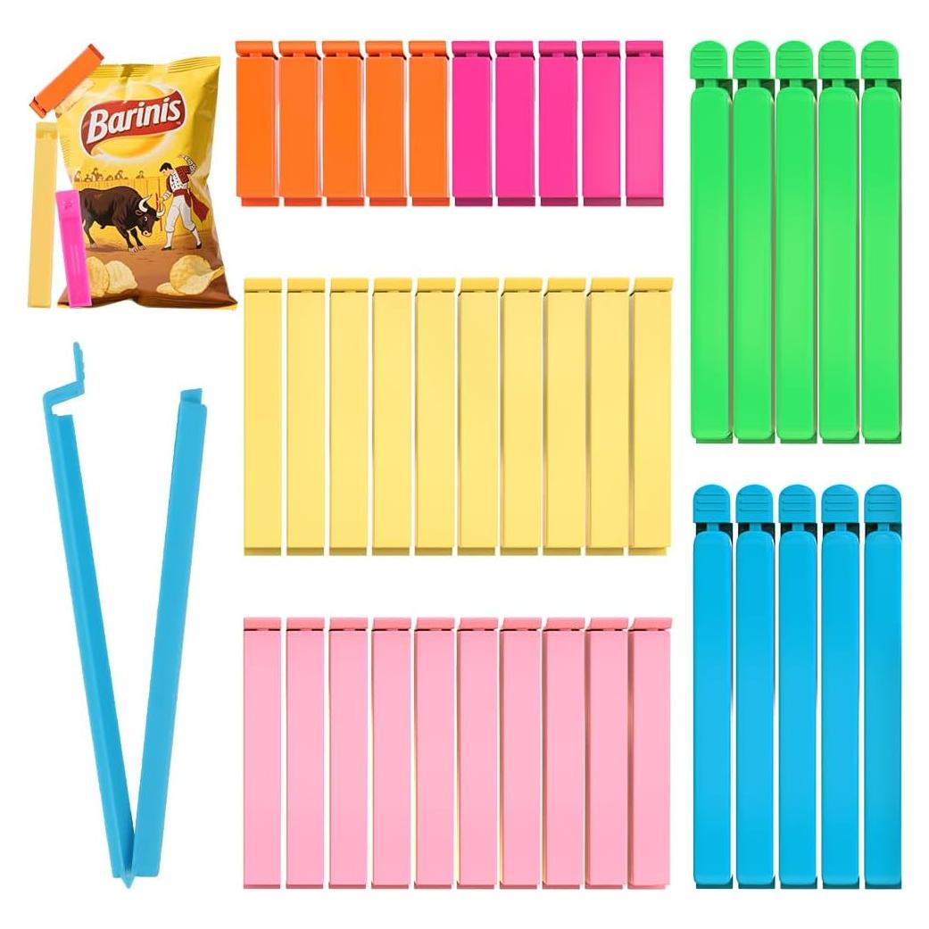 40 Clips de Plástico para Bolsas de Comida Chyaya - 3 Tamaños