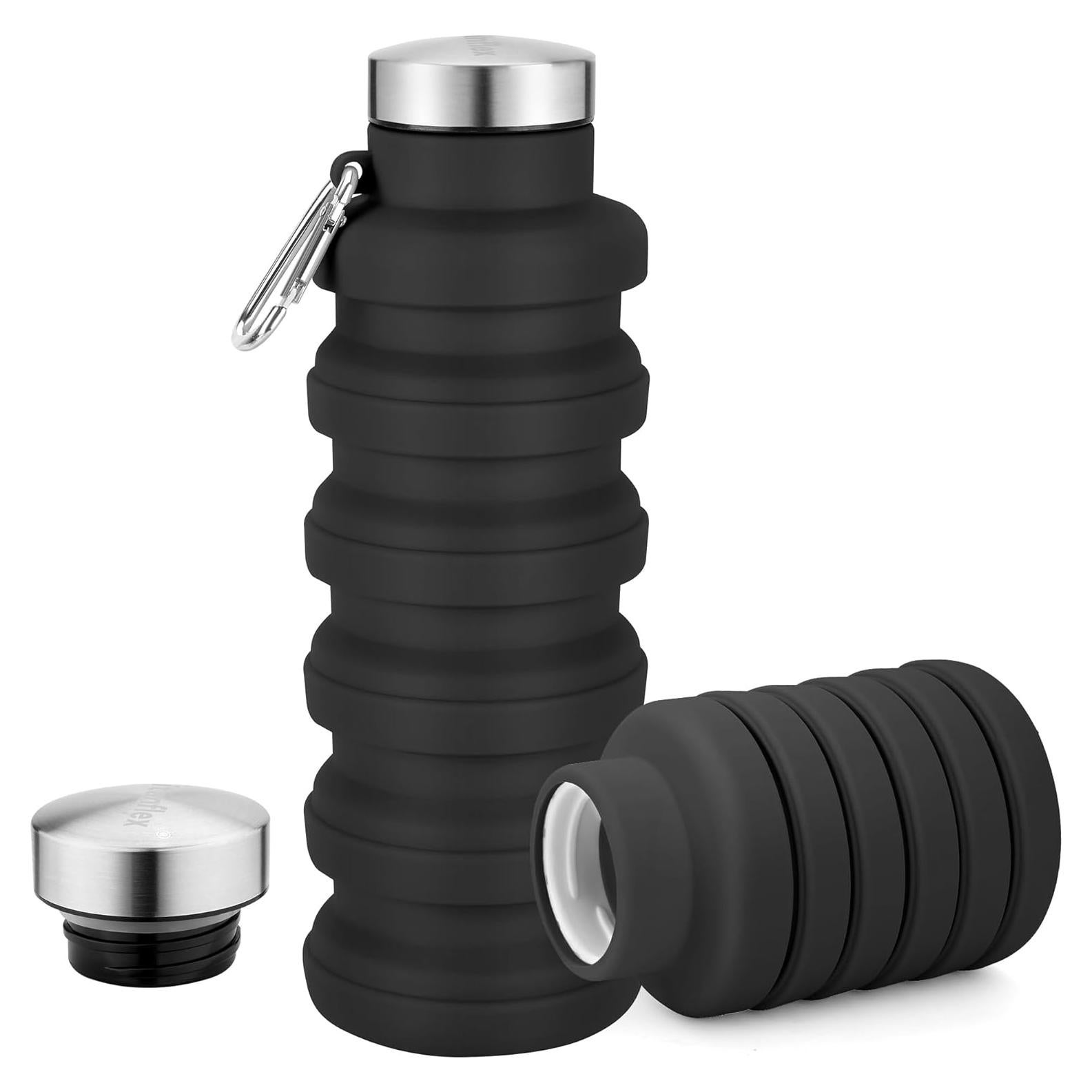 Botella de Agua Plegable Sitanflex 500ml Negra a Prueba de Fugas