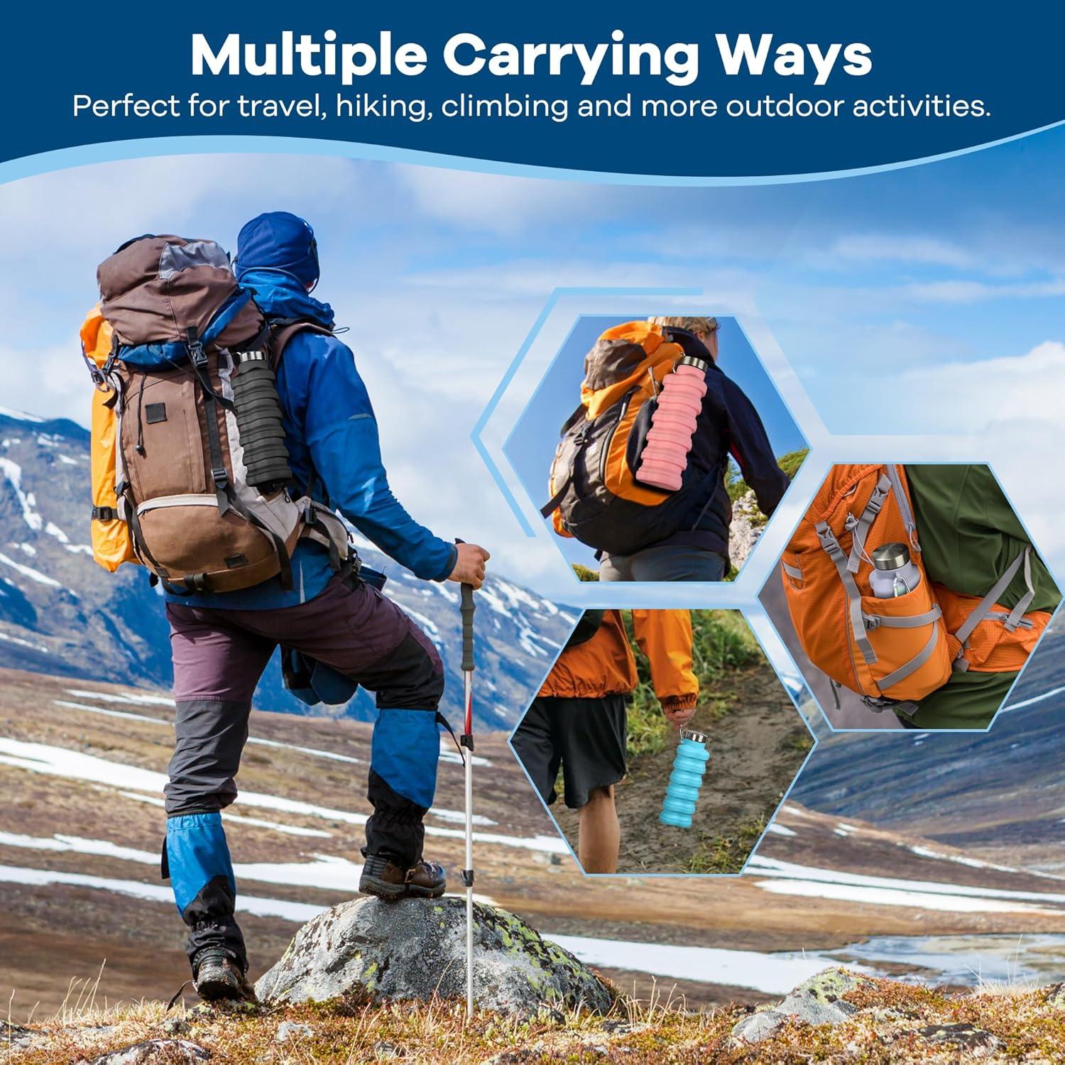 Botella de Agua Plegable Sitanflex 500ml Negra a Prueba de Fugas