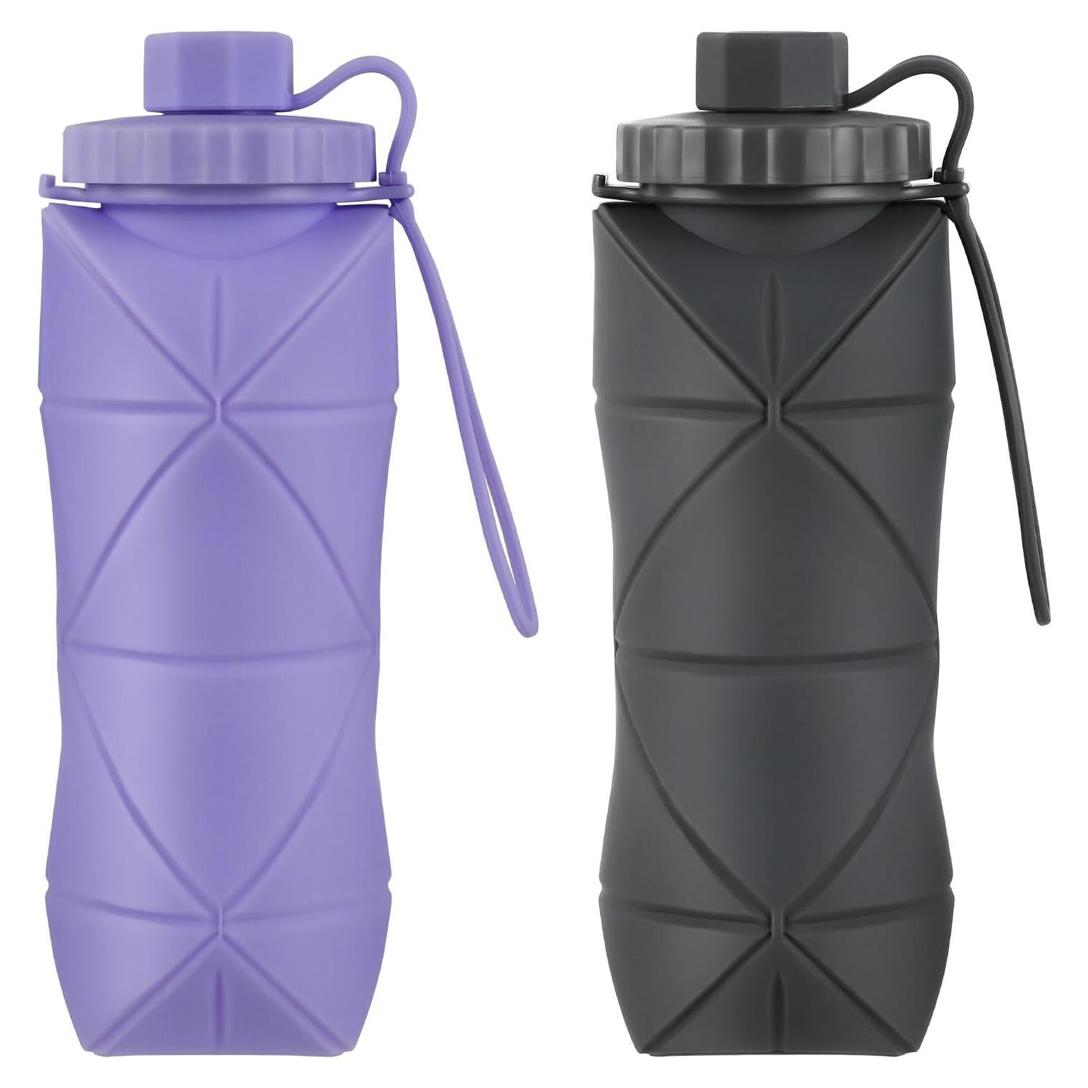 Botella de Agua Plegable YCT 600ml Silicona Reutilizable Gris/Púrpura