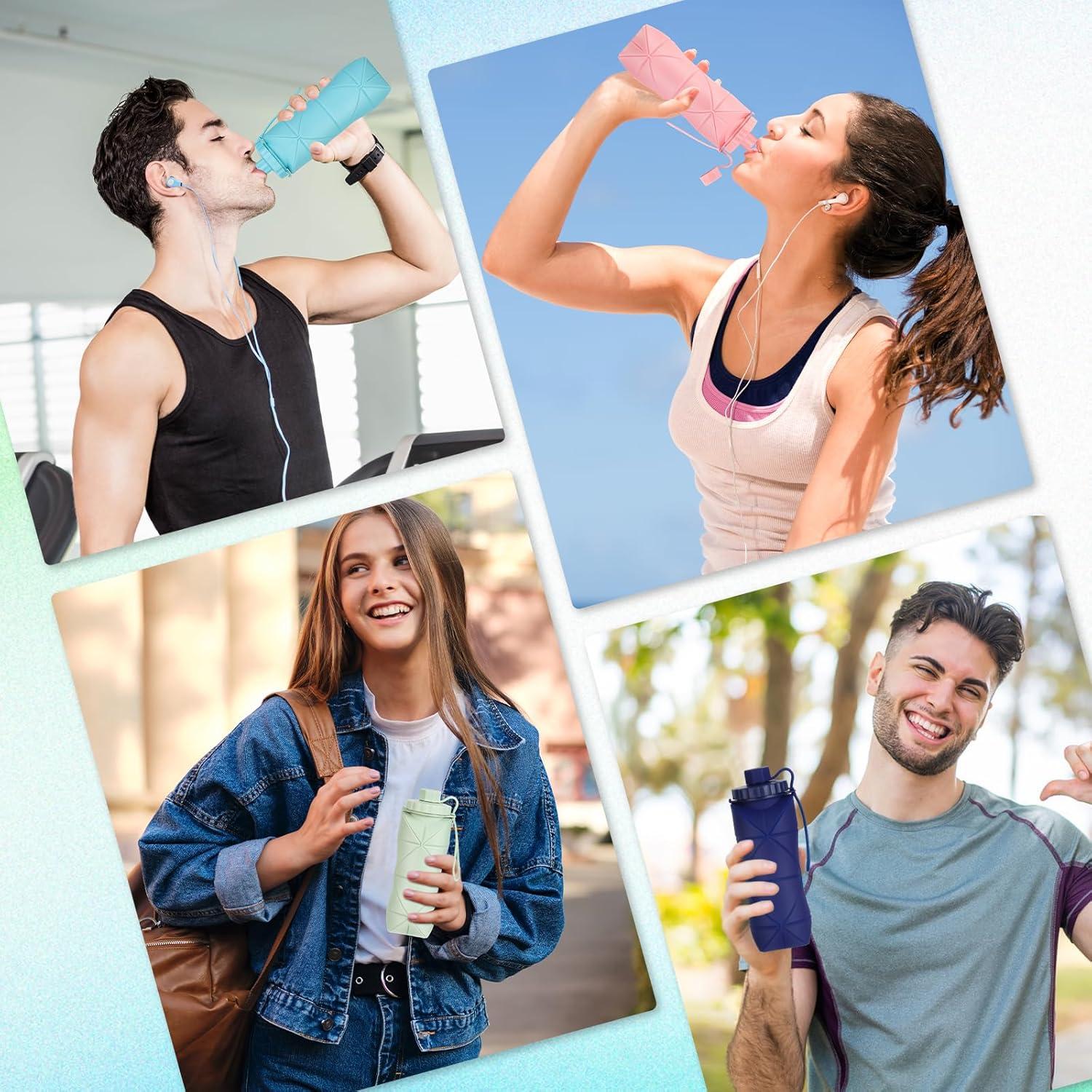 Botella de Agua Plegable YCT 600ml Silicona Reutilizable Gris/Púrpura