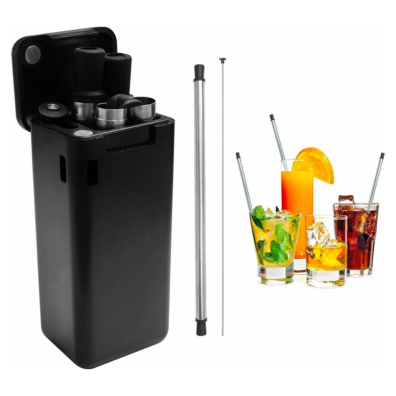 Popote Plegable Reutilizable AACGIN con Caja de Almacenamiento Negro