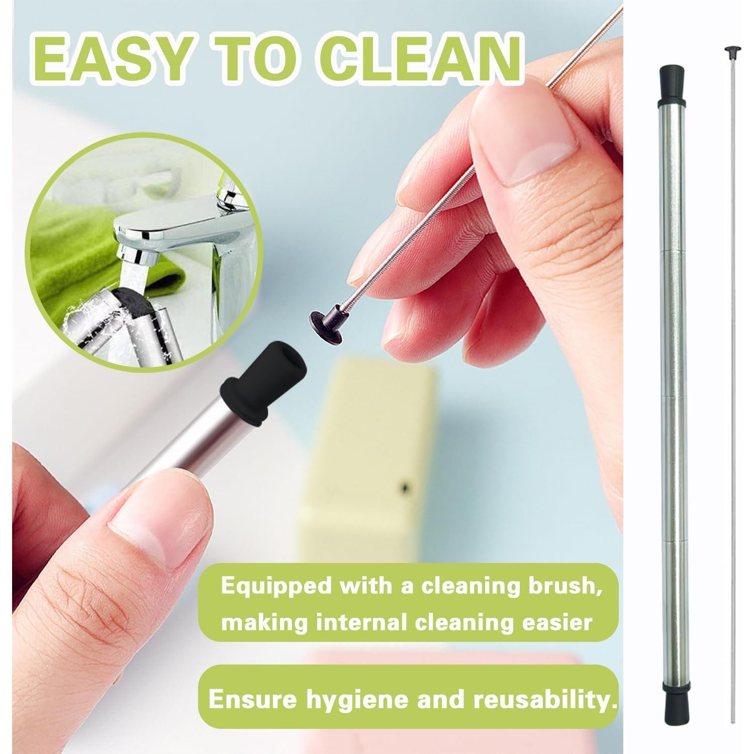 Popote Plegable Reutilizable AACGIN con Caja de Almacenamiento Negro