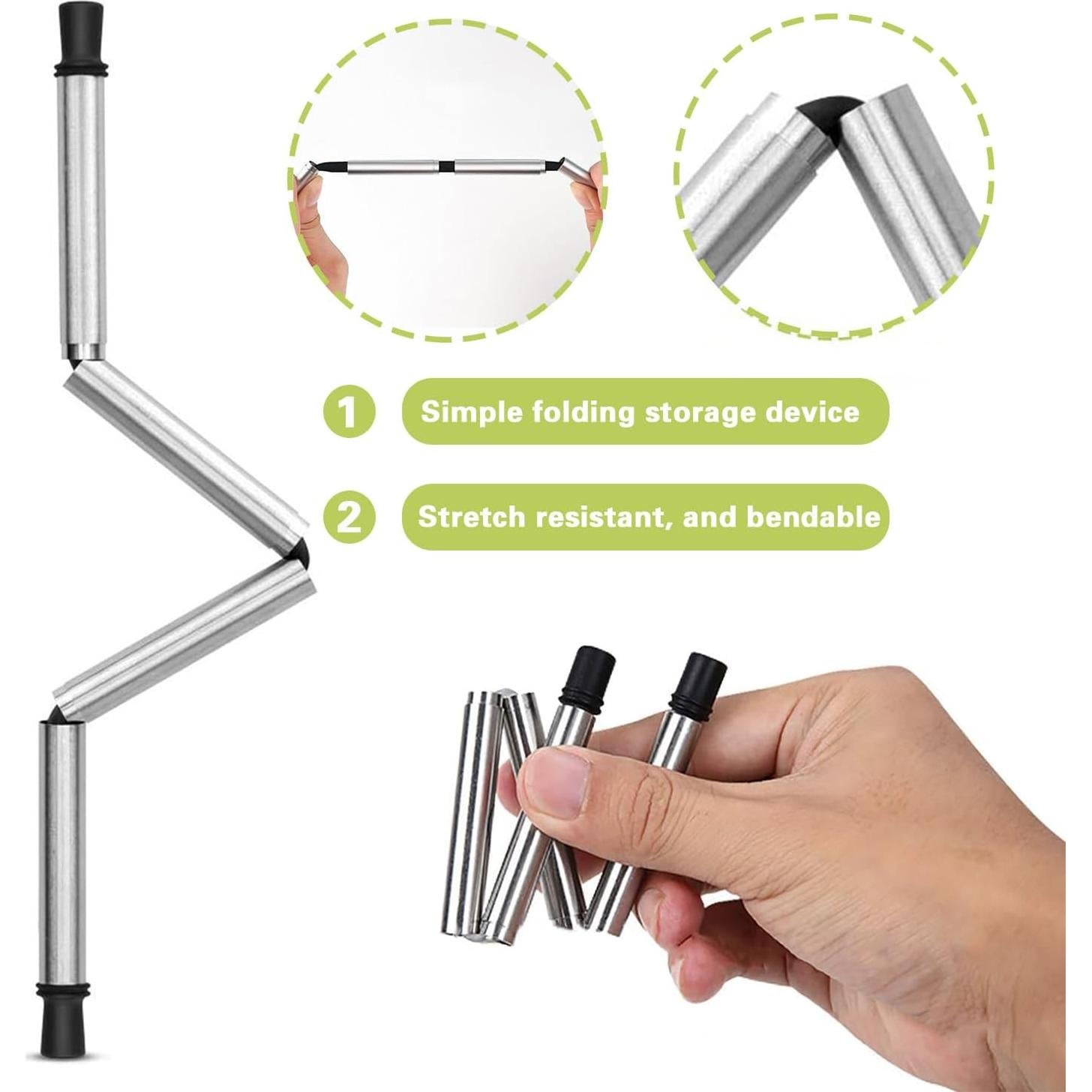 Popote Plegable Reutilizable AACGIN con Caja de Almacenamiento Negro