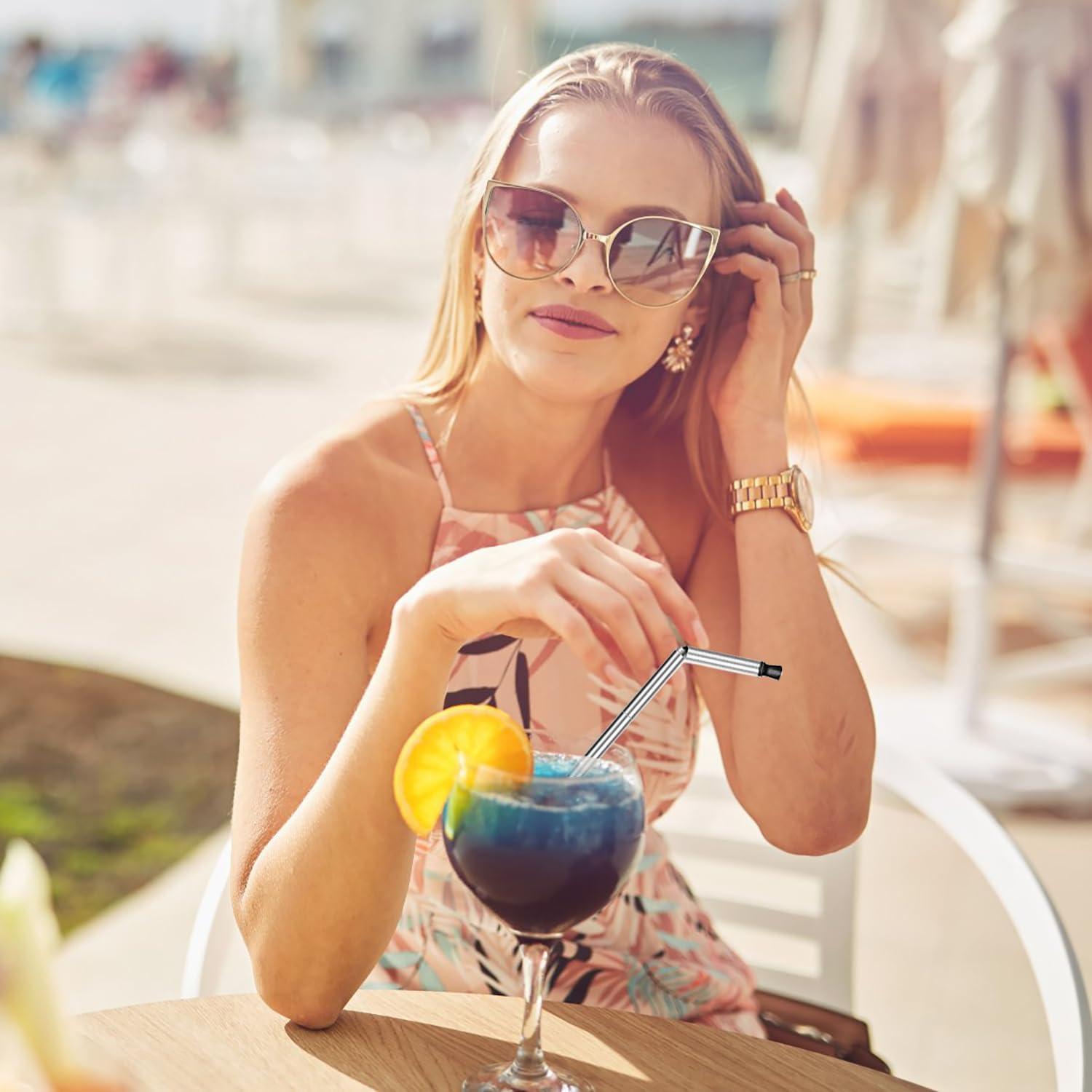 Popote Plegable Reutilizable AACGIN con Caja de Almacenamiento Negro