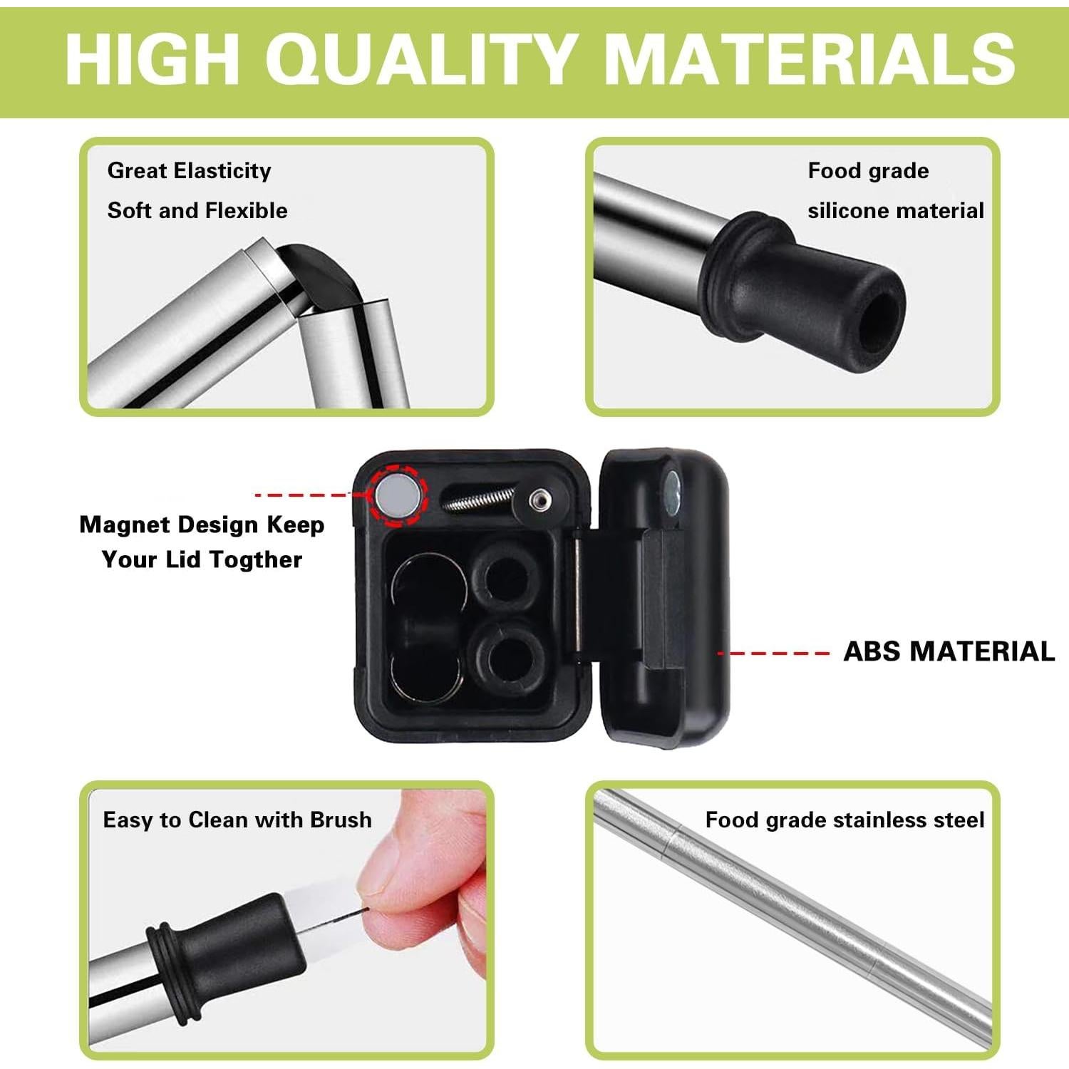 Popote Plegable Reutilizable AACGIN con Caja de Almacenamiento Negro