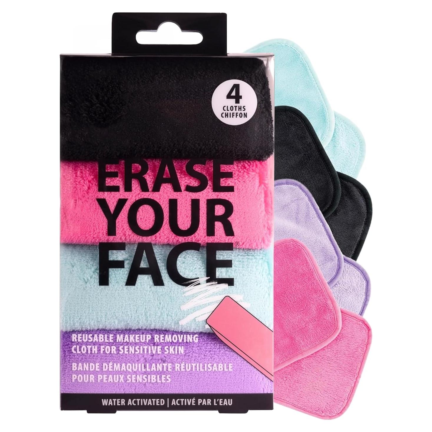 Toallas Desmaquillantes ERASE YOUR FACE - Microfibra Reutilizables 4 Unidades