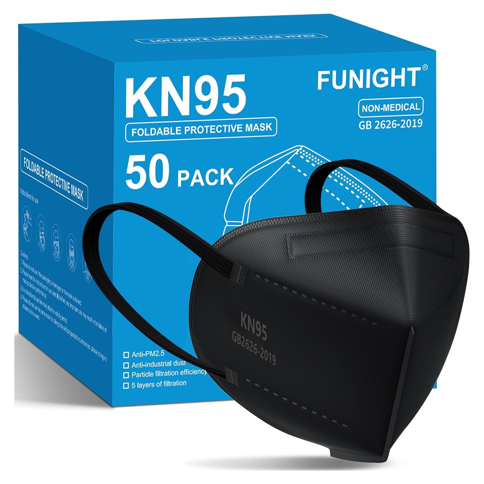 Mascarillas Faciales Funight KN95 50 Paquete 5 Capas Negras