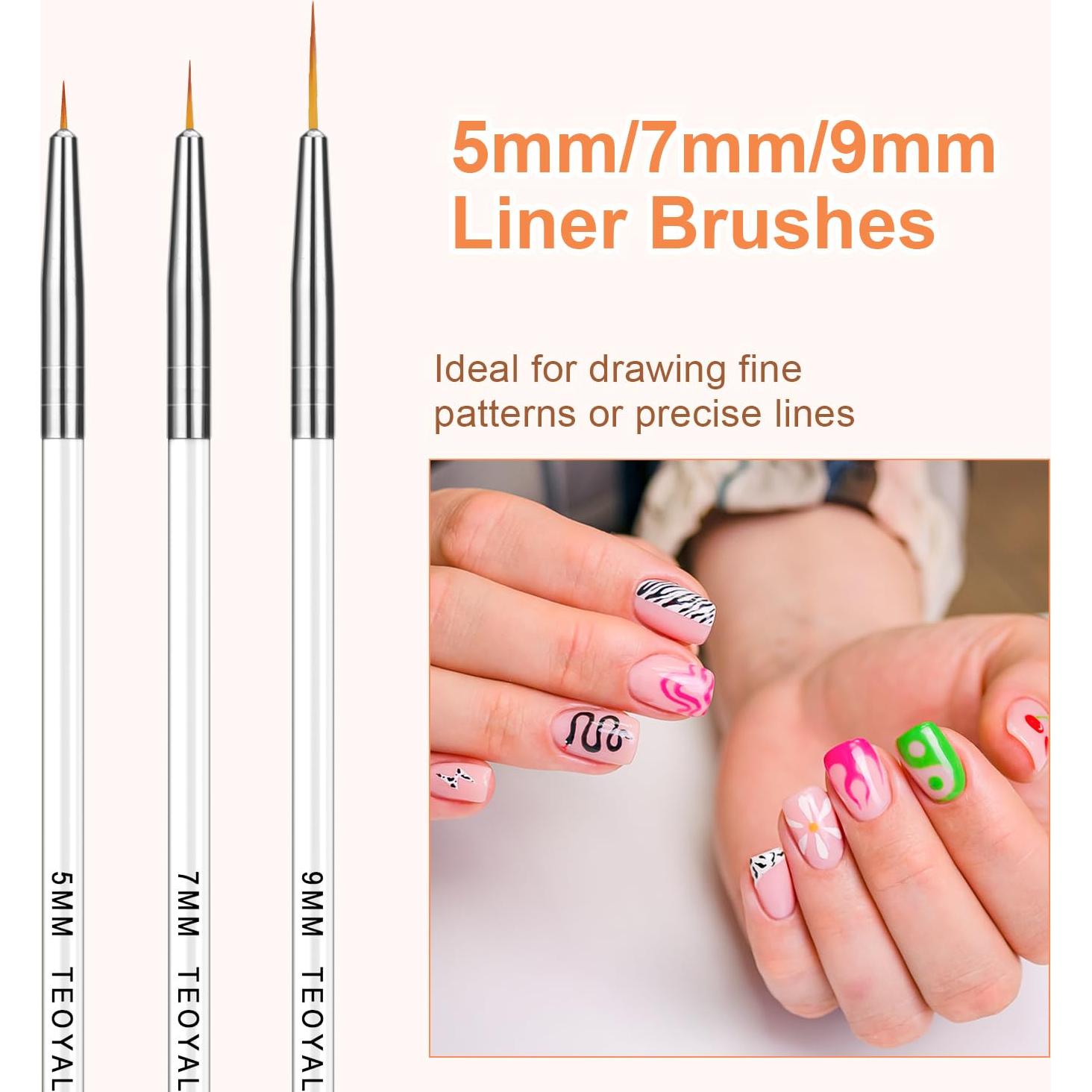 Pincel Fino TEOYALL para Uñas - 5 Tamaños 5-20mm