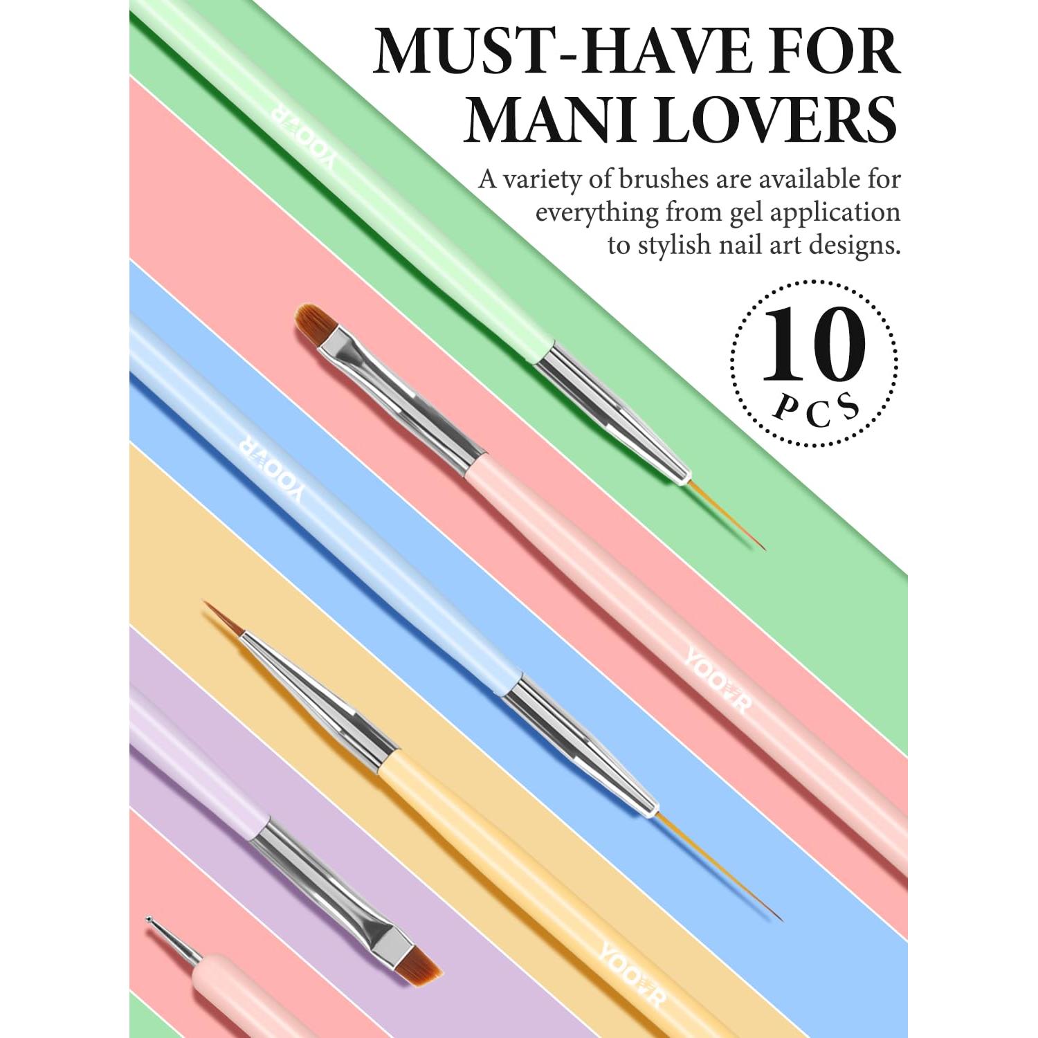 Juego de 10 Pinceles para Arte de Uñas YOOVR - Diseño Profesional
