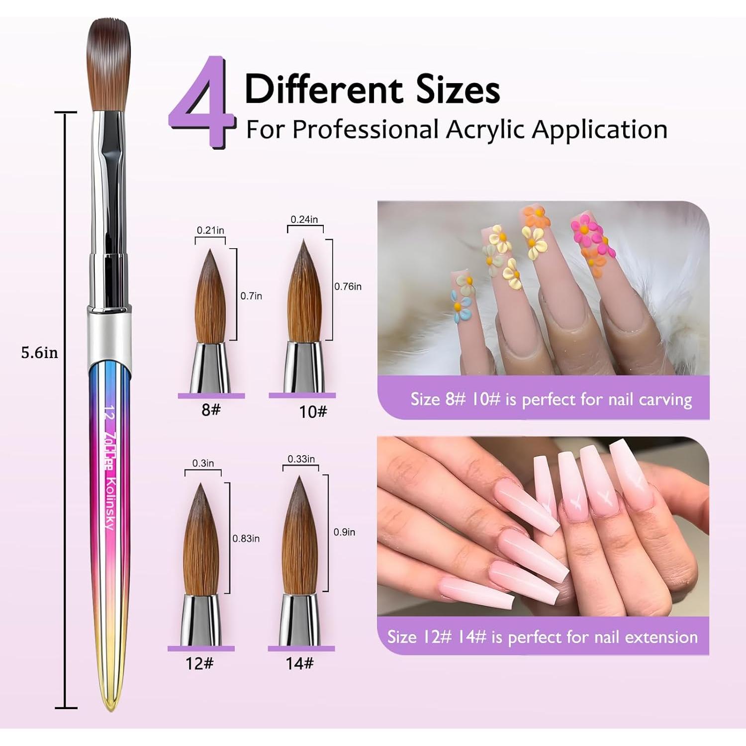 Pincel de Uñas Acrílicas ZoCCee #12 Kolinsky 100% Profesional