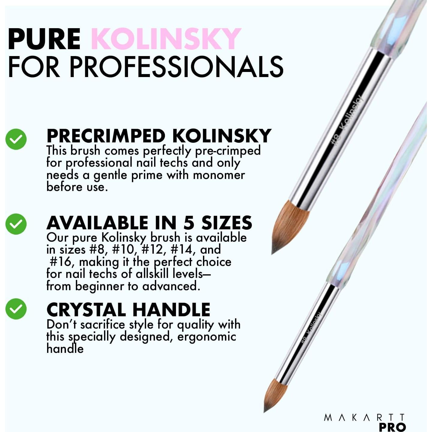 Pincel de Uñas Acrílico MakarttPro Kolinsky #8 para Monómero