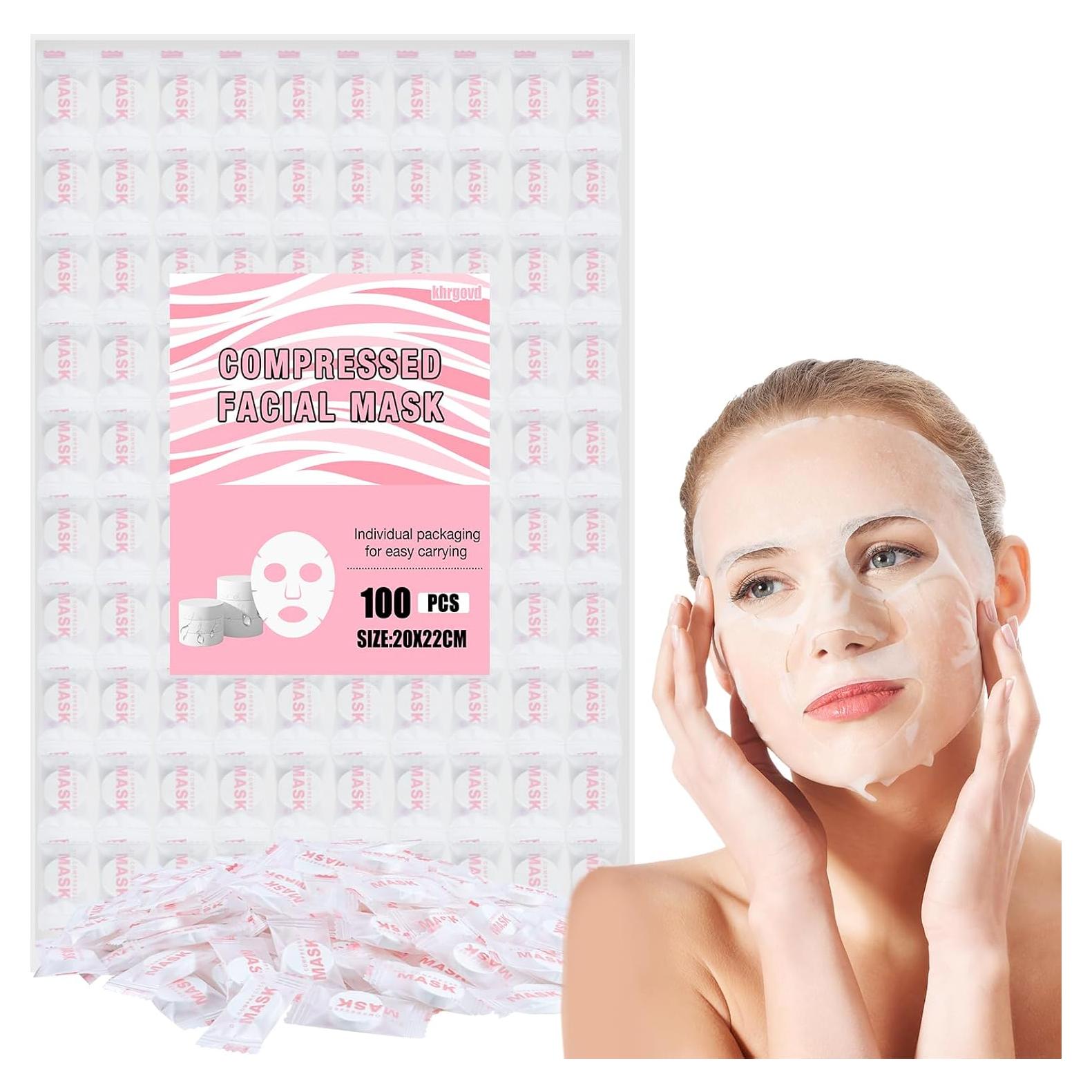 100 Mascarillas Faciales de Algodón Comprimido Khrgovd 20x22cm
