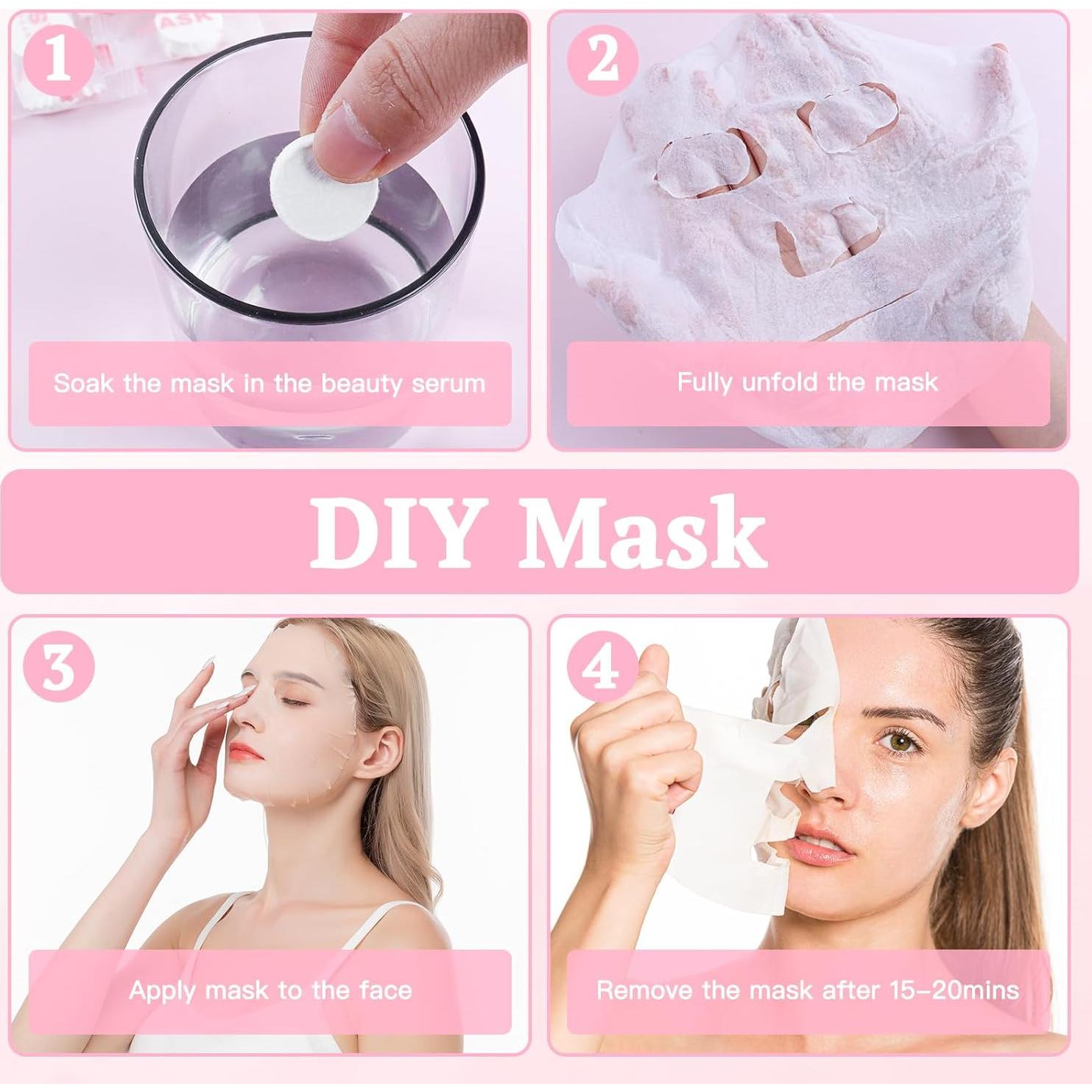 100 Mascarillas Faciales de Algodón Comprimido Khrgovd 20x22cm