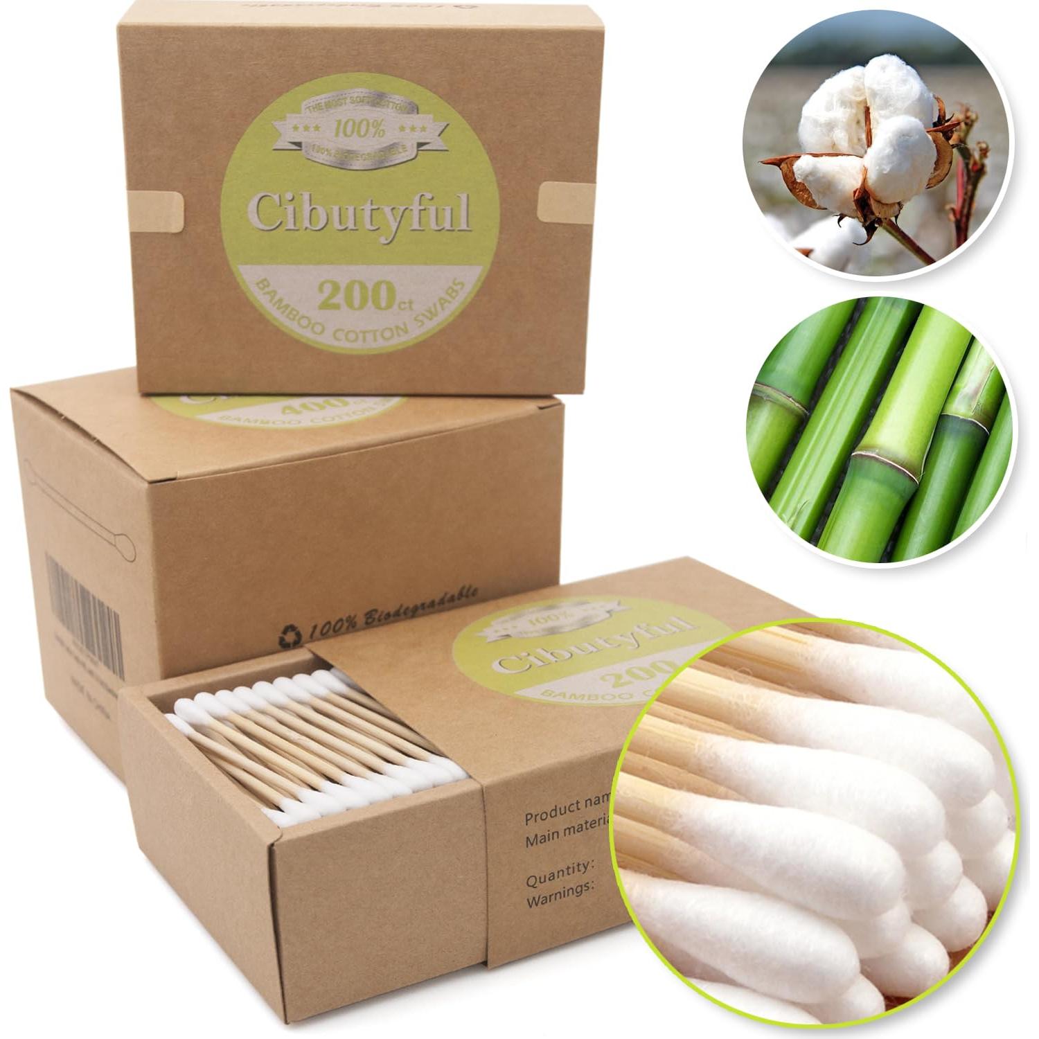 Hisopos de Algodón Premium Cibutyful 400 Unidades 7.6 cm