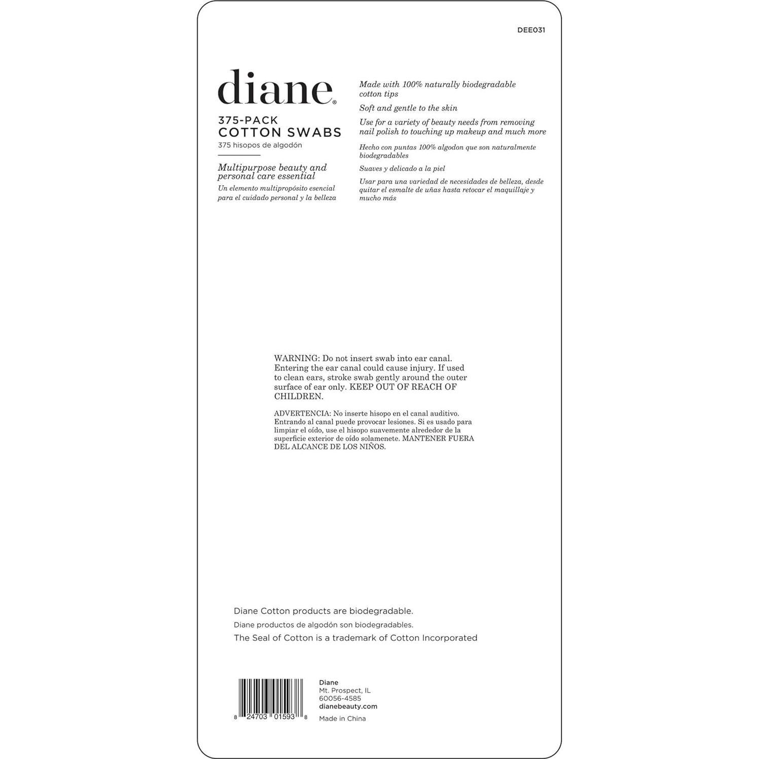 Hisopos de Algodón Diane 375 Unidades para Belleza y Cuidado Personal