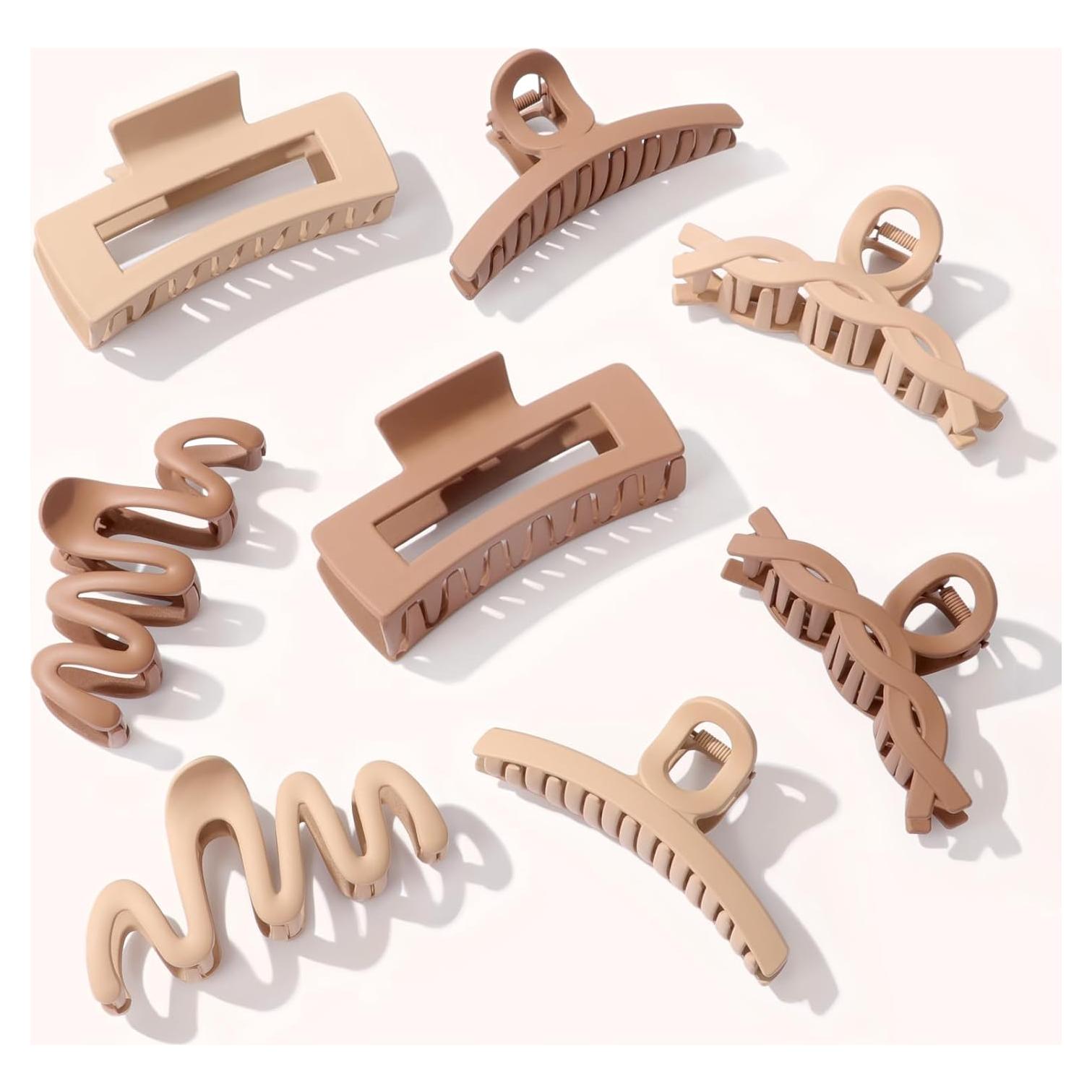 Pinzas de Pelo Grandes AuroTrends 8PCS Antideslizantes Beige Caqui