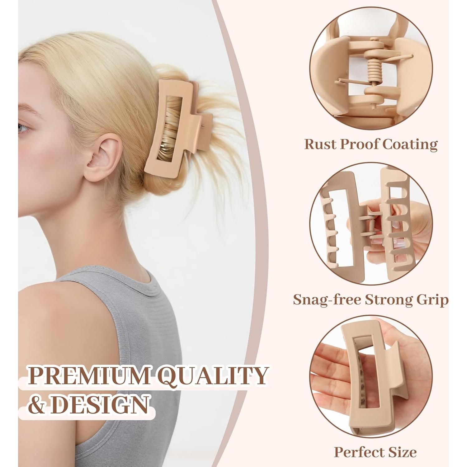 Pinzas de Pelo Grandes AuroTrends 8PCS Antideslizantes Beige Caqui