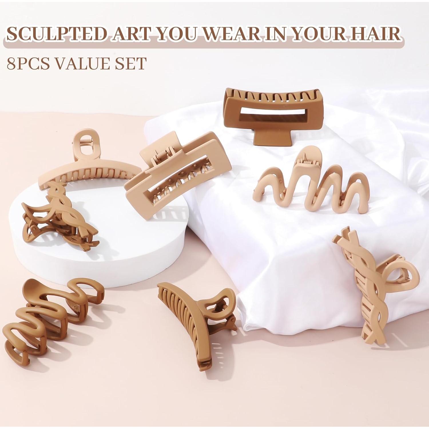 Pinzas de Pelo Grandes AuroTrends 8PCS Antideslizantes Beige Caqui