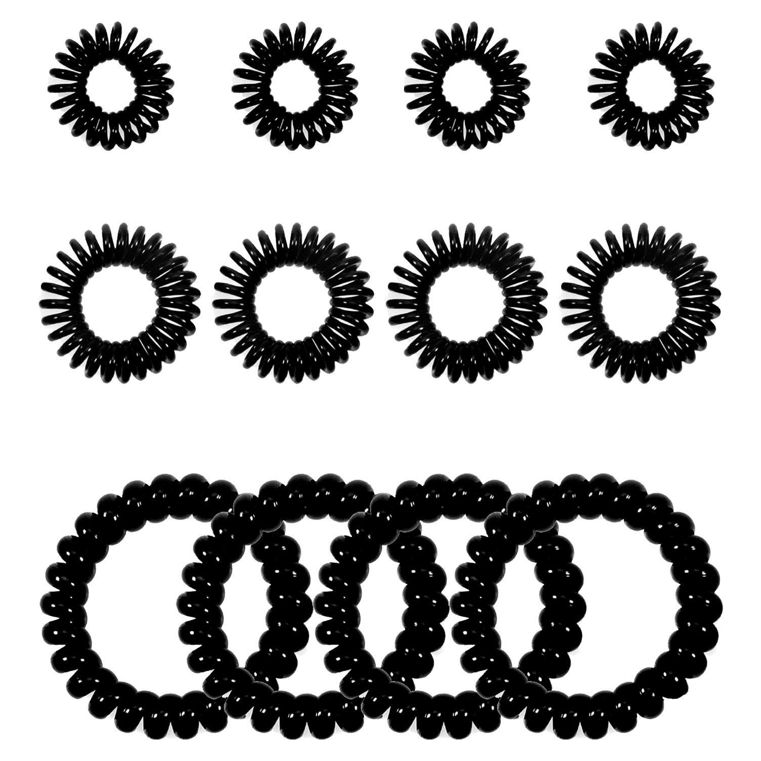 12 Tiras de Cabello Espirales Negras TUUXI - 3 Tamaños