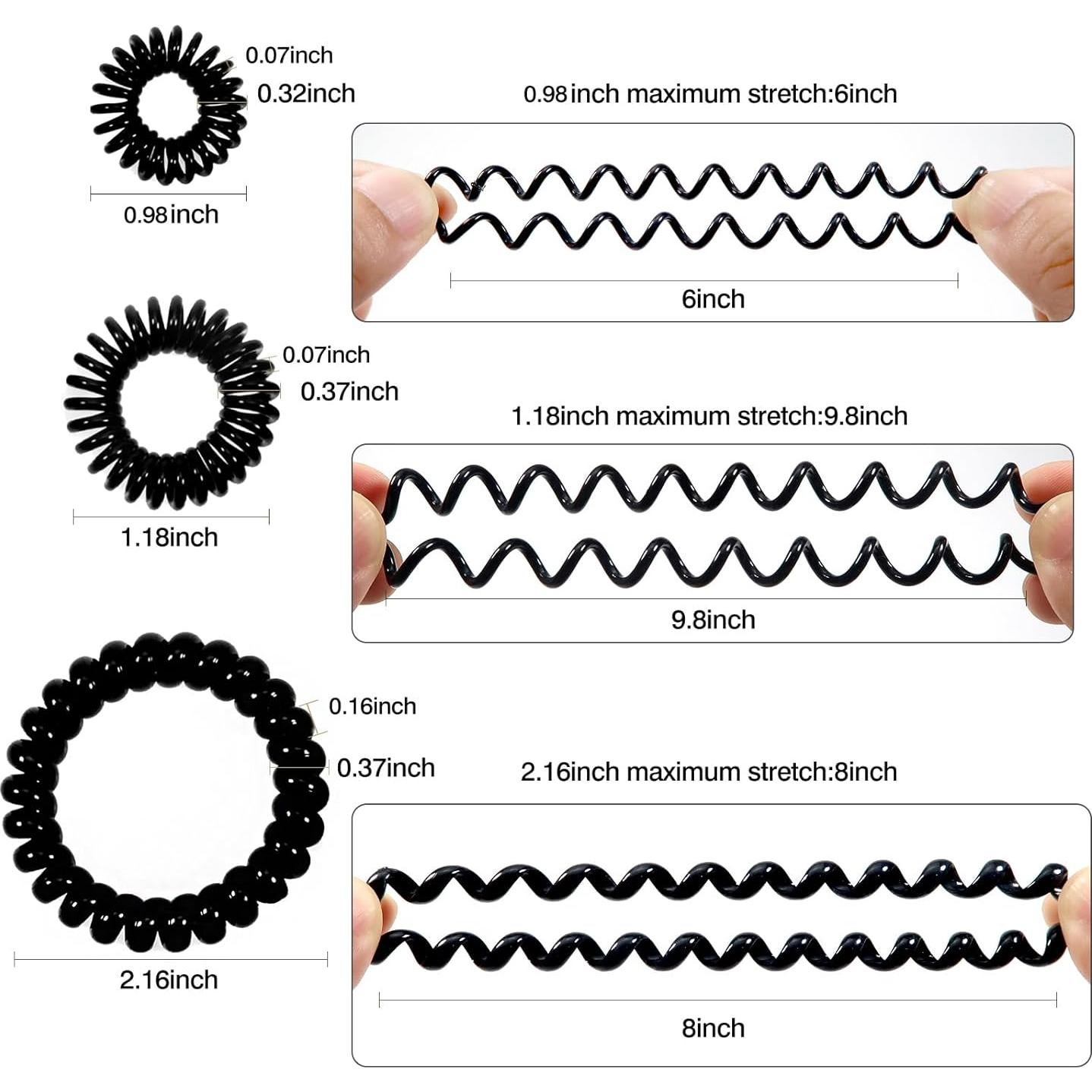 12 Tiras de Cabello Espirales Negras TUUXI - 3 Tamaños