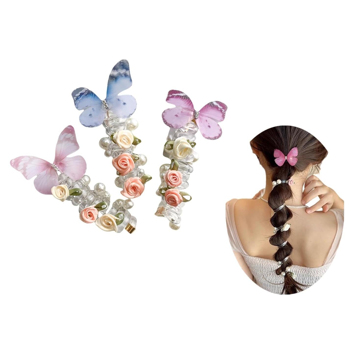 Adjustable Spiral Hair Ties with Pearl Embellishments - Anti-Slip Phone Wire Hairbands for Thick Hair, Workouts, Parties, Gifts for Her (3-Pack)