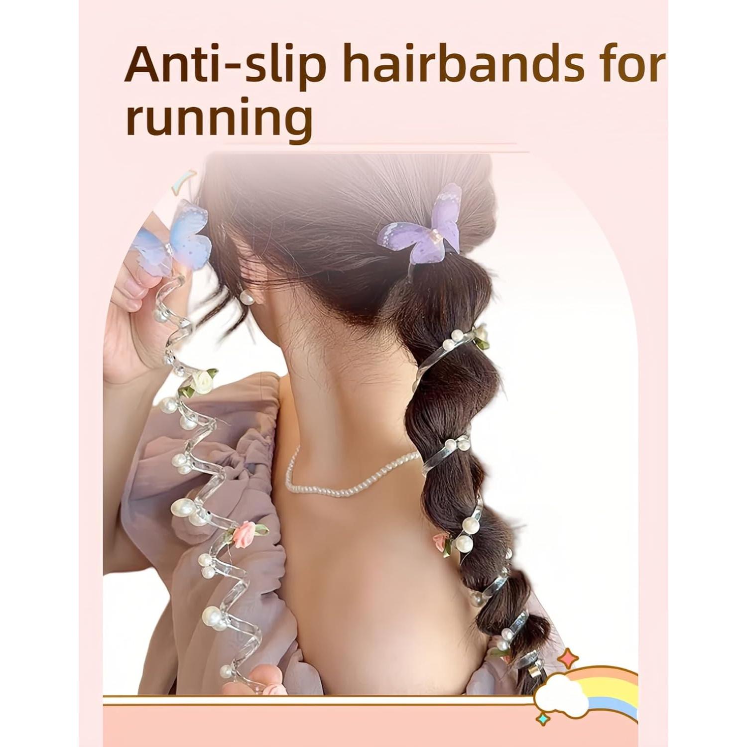 Adjustable Spiral Hair Ties with Pearl Embellishments - Anti-Slip Phone Wire Hairbands for Thick Hair, Workouts, Parties, Gifts for Her (3-Pack)