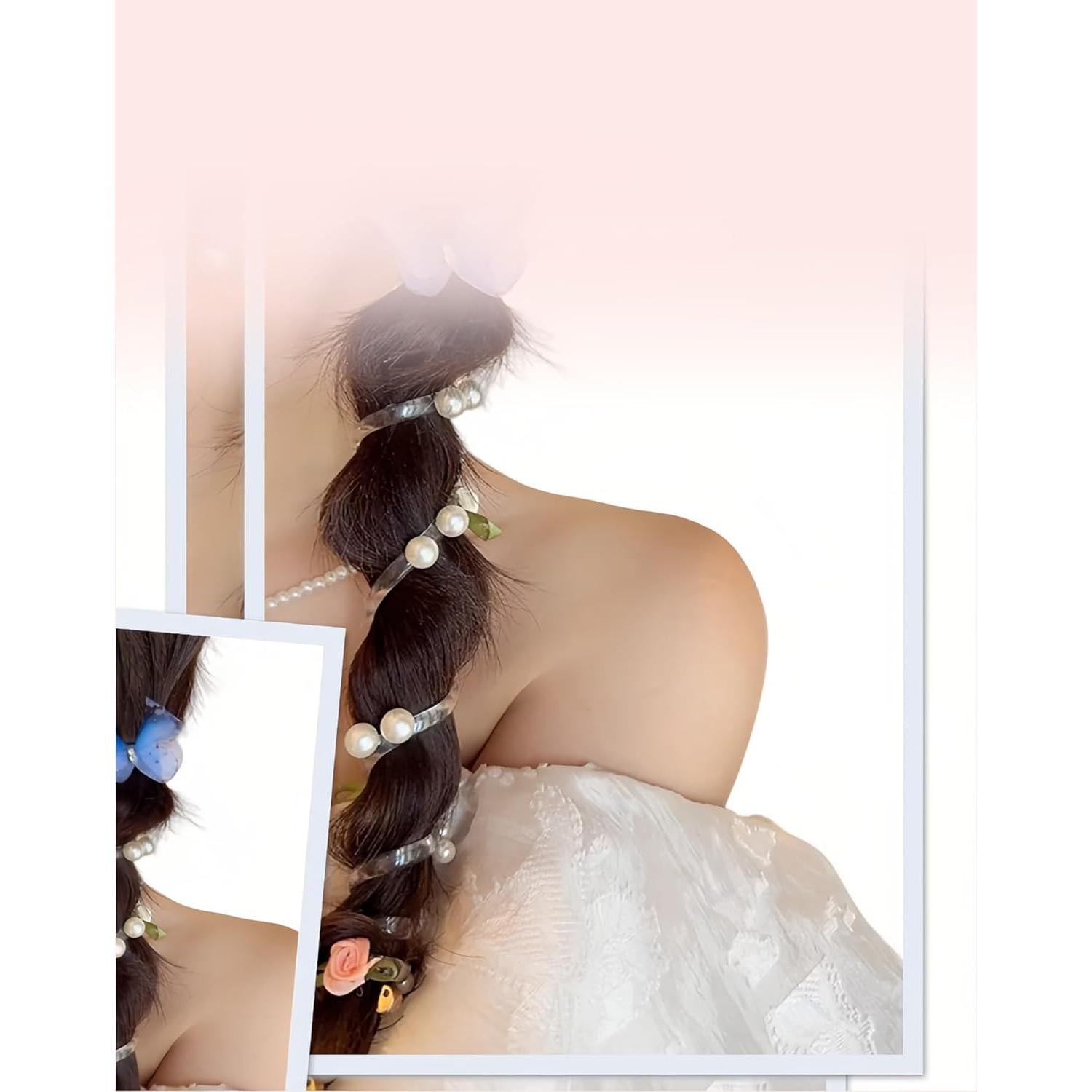 Adjustable Spiral Hair Ties with Pearl Embellishments - Anti-Slip Phone Wire Hairbands for Thick Hair, Workouts, Parties, Gifts for Her (3-Pack)