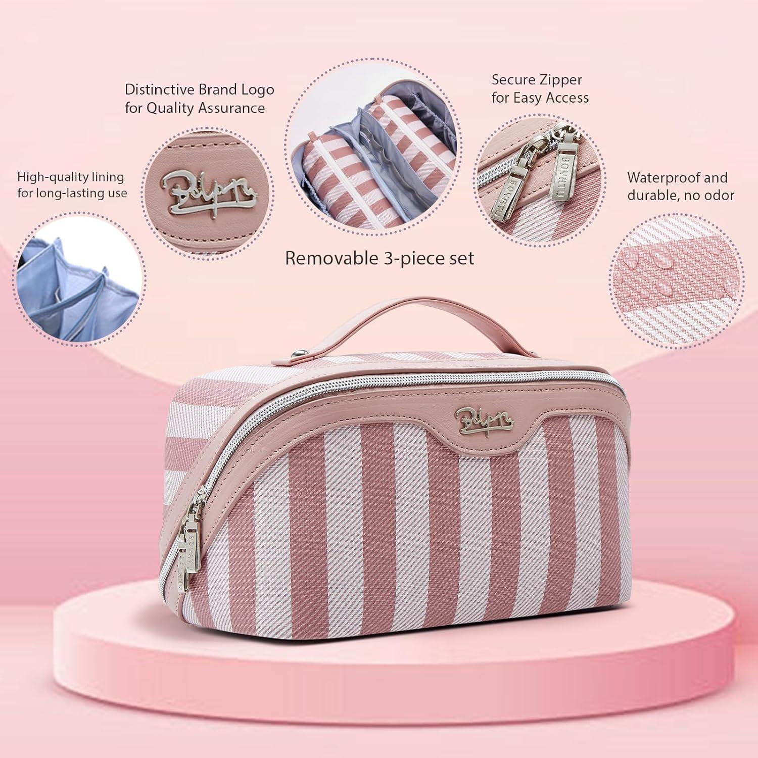 Bolsa de Maquillaje de Viaje BOYATU Rosa - Set 3 Bolsas Cosméticas