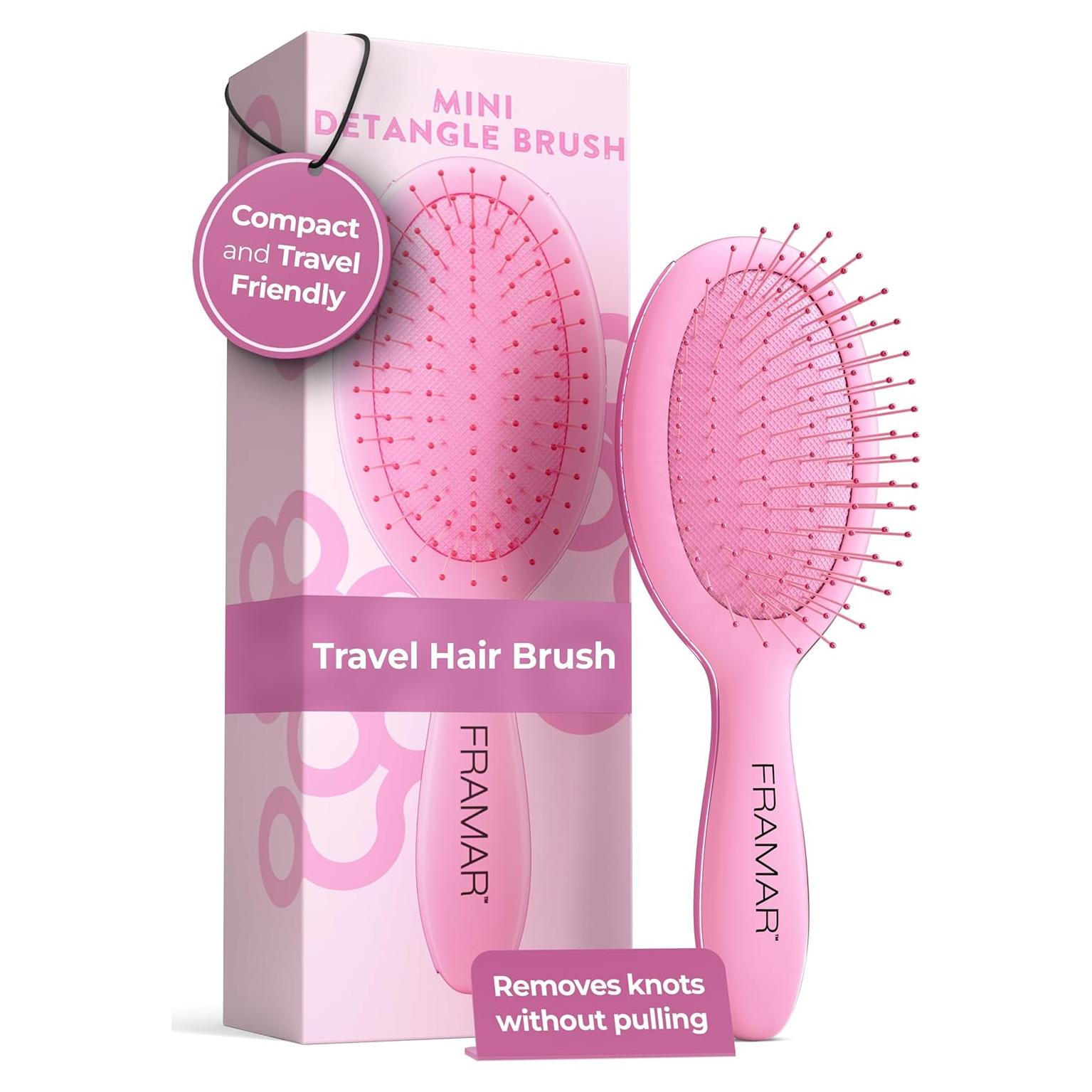 Cepillo Desenredante Mini FRAMAR Rosa Mate - Viaje, Todos Tipos de Cabello