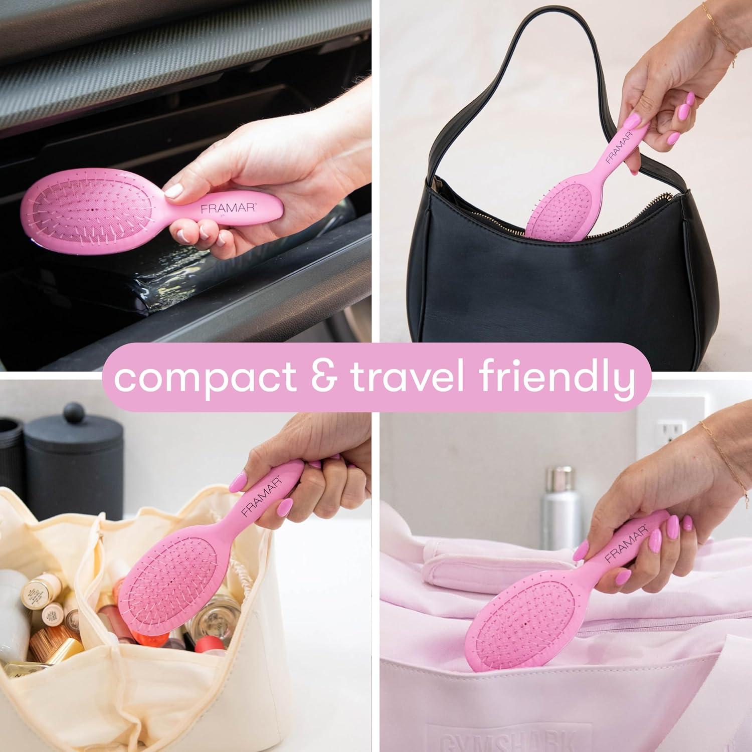 Cepillo Desenredante Mini FRAMAR Rosa Mate - Viaje, Todos Tipos de Cabello