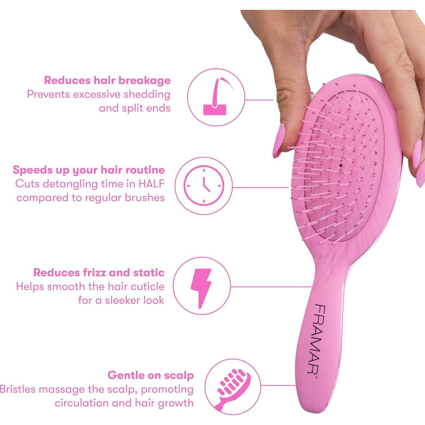 Cepillo Desenredante Mini FRAMAR Rosa Mate - Viaje, Todos Tipos de Cabello