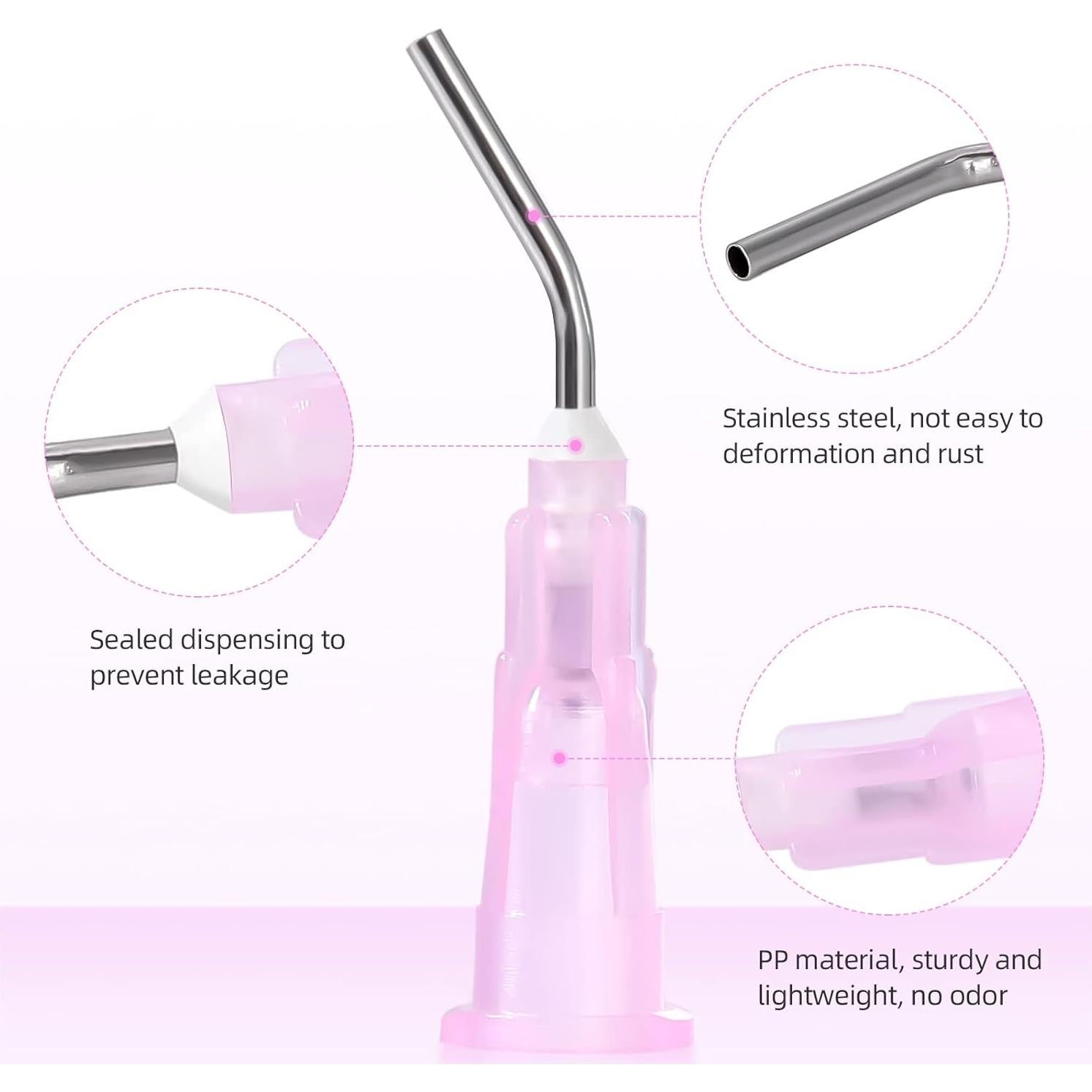 Puntas de Dispensa Curvadas JMU 18G Rosa - 300 Pcs Desechables