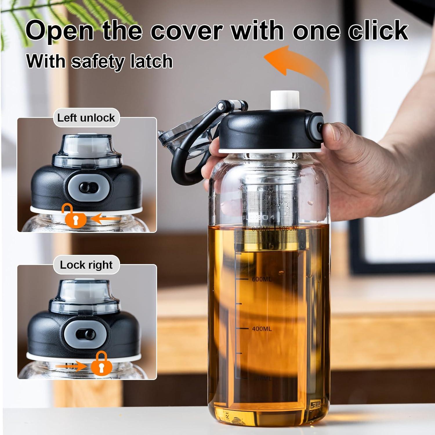 Botella de Agua de Vidrio 1006ml Wangsdjy con Popote y Funda