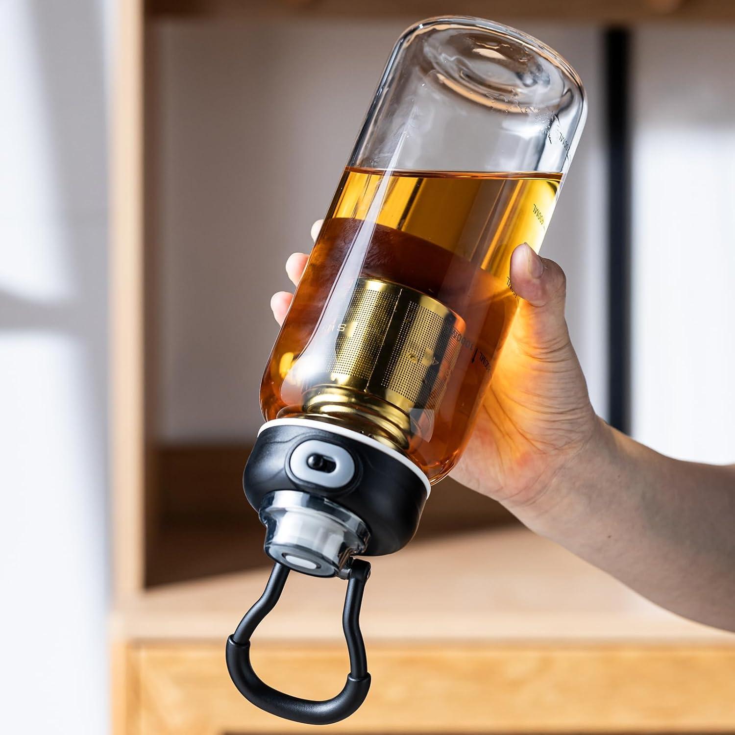 Botella de Agua de Vidrio 1006ml Wangsdjy con Popote y Funda