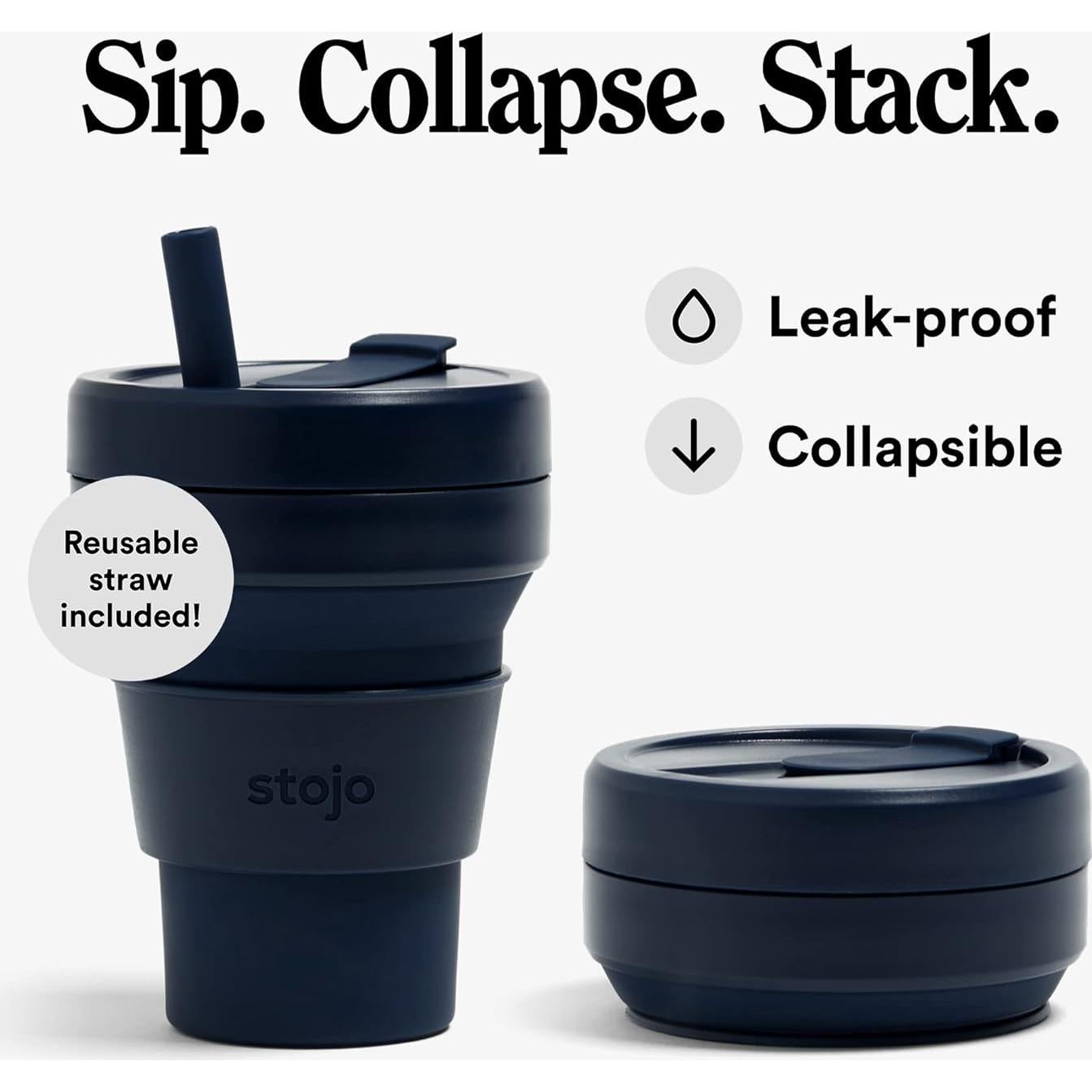 Taza de Viaje Plegable Stojo Azul Denim 470ml Reutilizable