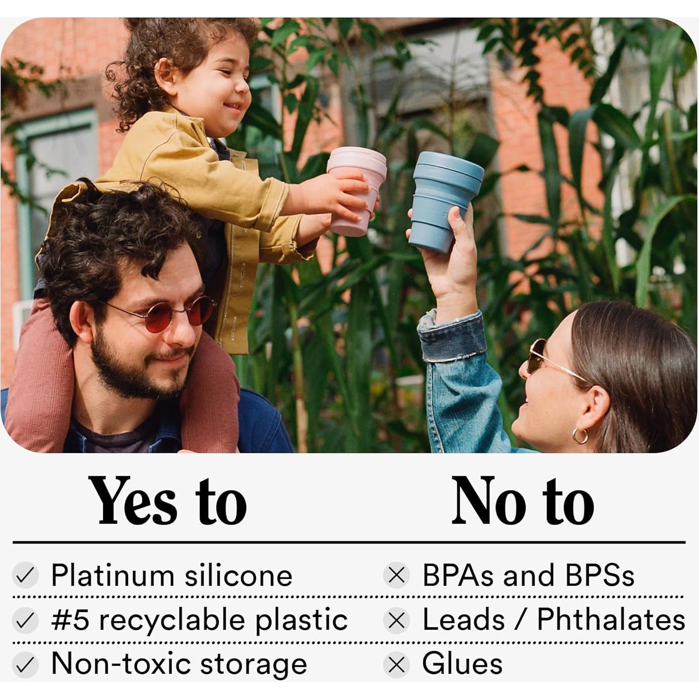 Taza de Viaje Plegable Stojo Azul Denim 470ml Reutilizable