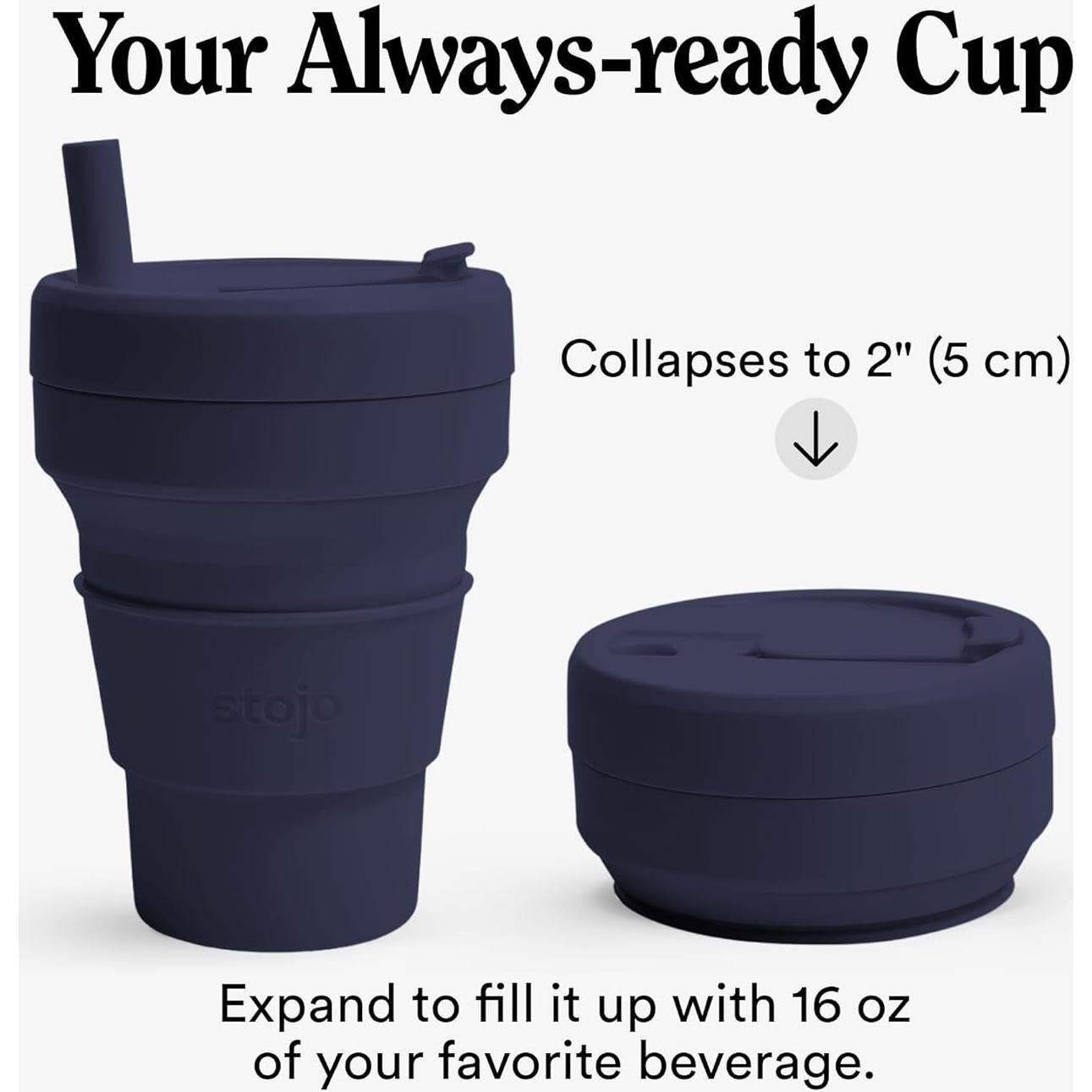 Taza de Viaje Plegable Stojo Azul Denim 470ml Reutilizable