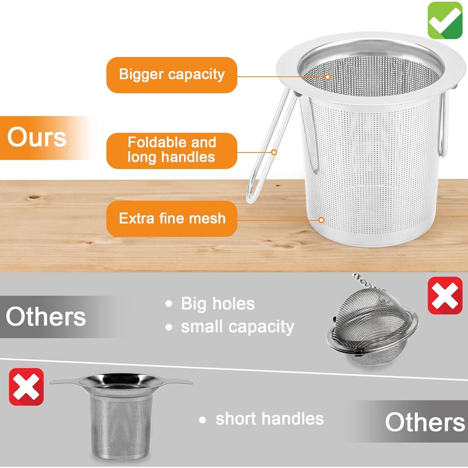 2 Coladores de Té Evmliy de Acero Inoxidable con Mango Largo